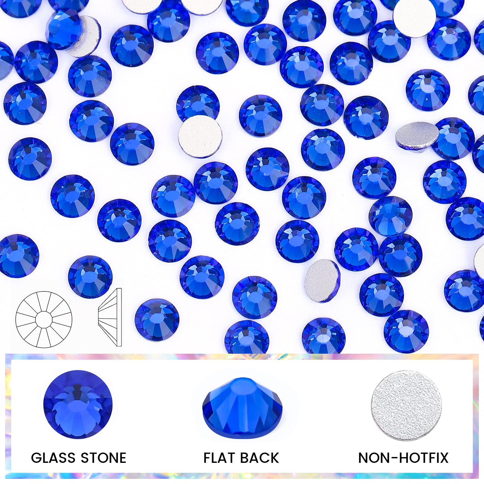 Novani Royal Blue Rhinestones, Flatback Loose Gemstones 1440pcs Glass Crystal Bulk for Clothes Shoes Crafts Makeup Nail Art and