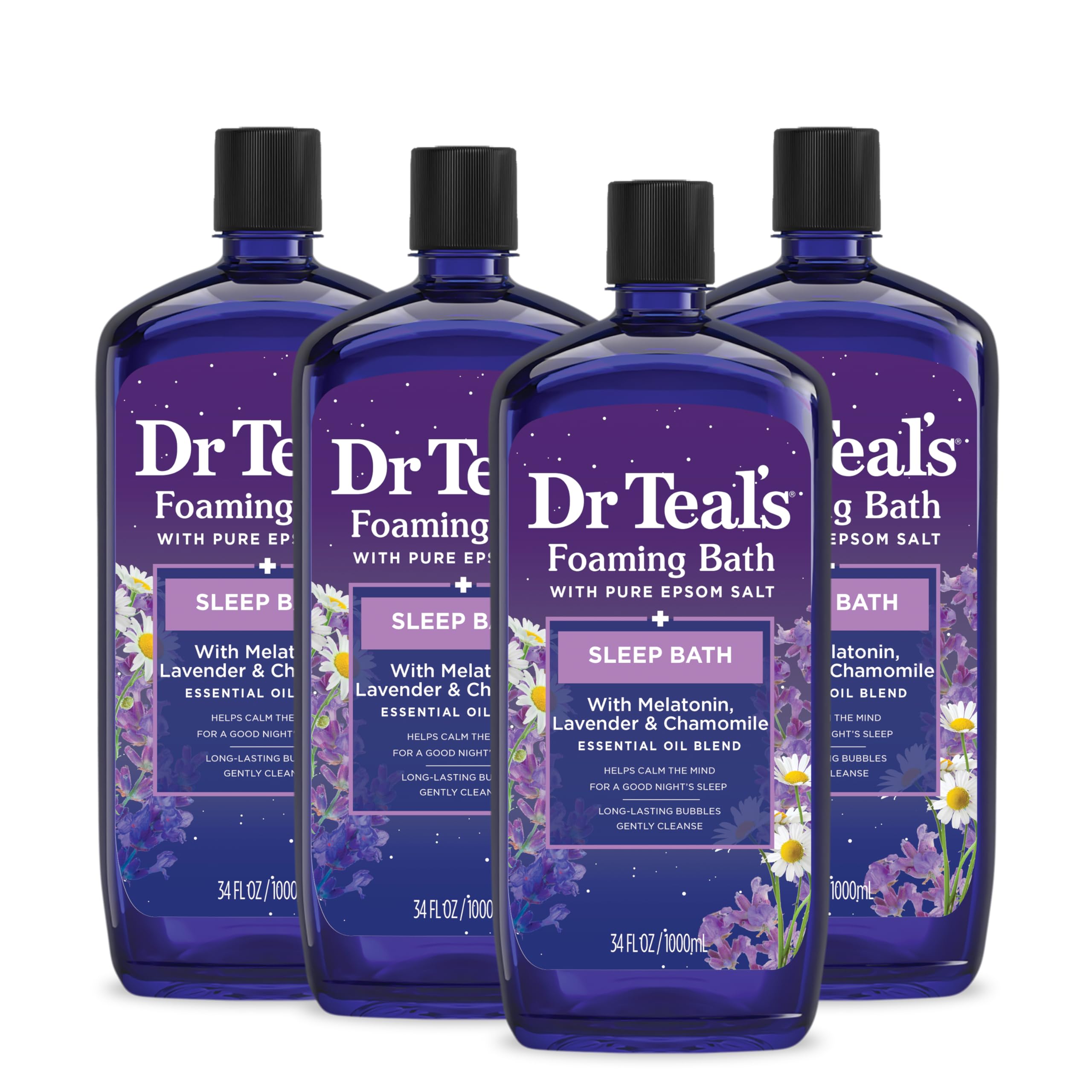 Dr Teal'S Foaming Bath With Pure Epsom Salt, Sleep Blend With Melatonin, Lavender & Chamomile Essential Oils, 34 Fl Oz (Pack Of