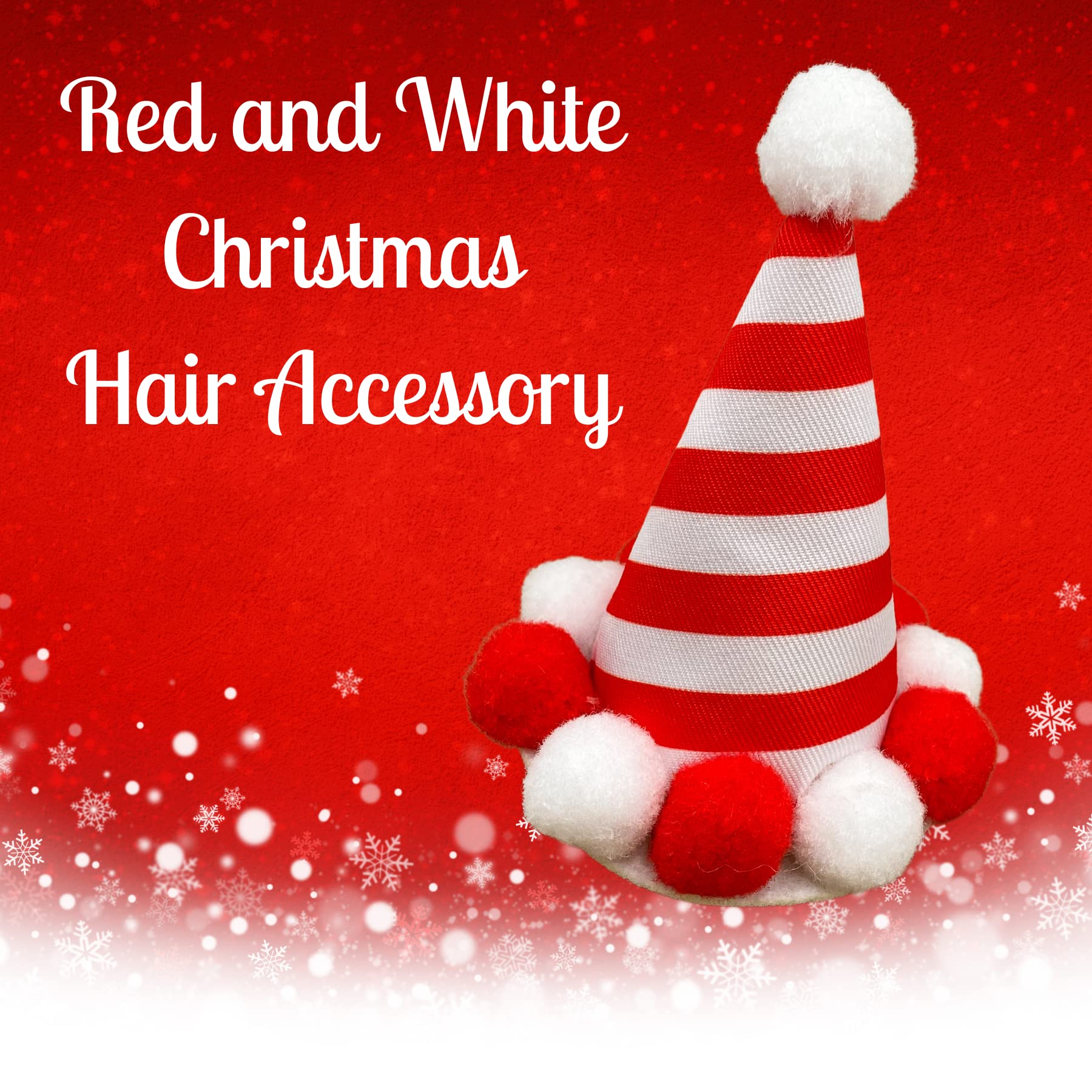 Needzo Christmas Hair Clip Red And White Candy Cane Striped Hat With Pom Poms, Christmas Hair Accessories For Women, One Size Fi