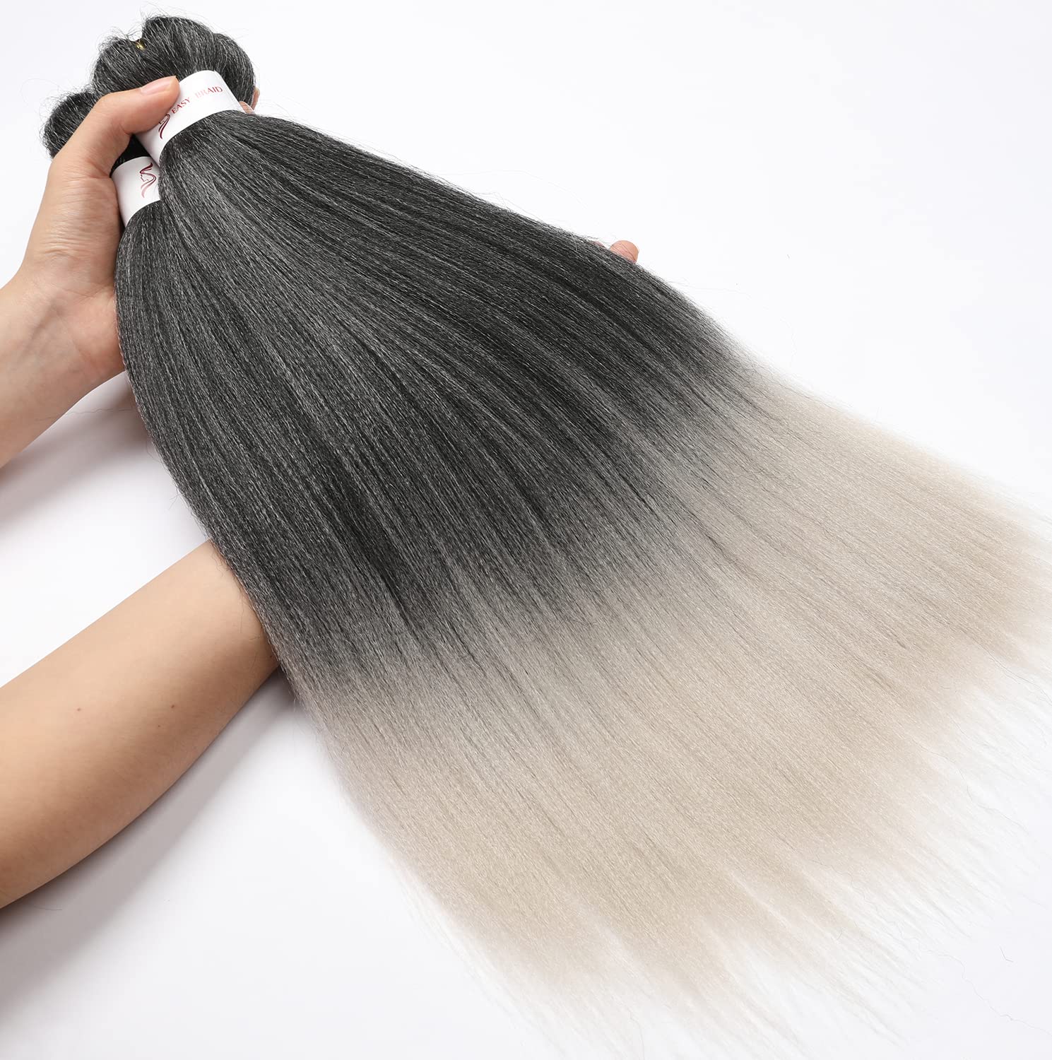 Braiding Hair Pre Stretched 14 Inch 8 Packs Gray Braiding Hair Yaki Texture, Hot Water Setting, Easy To Install Professional Syn