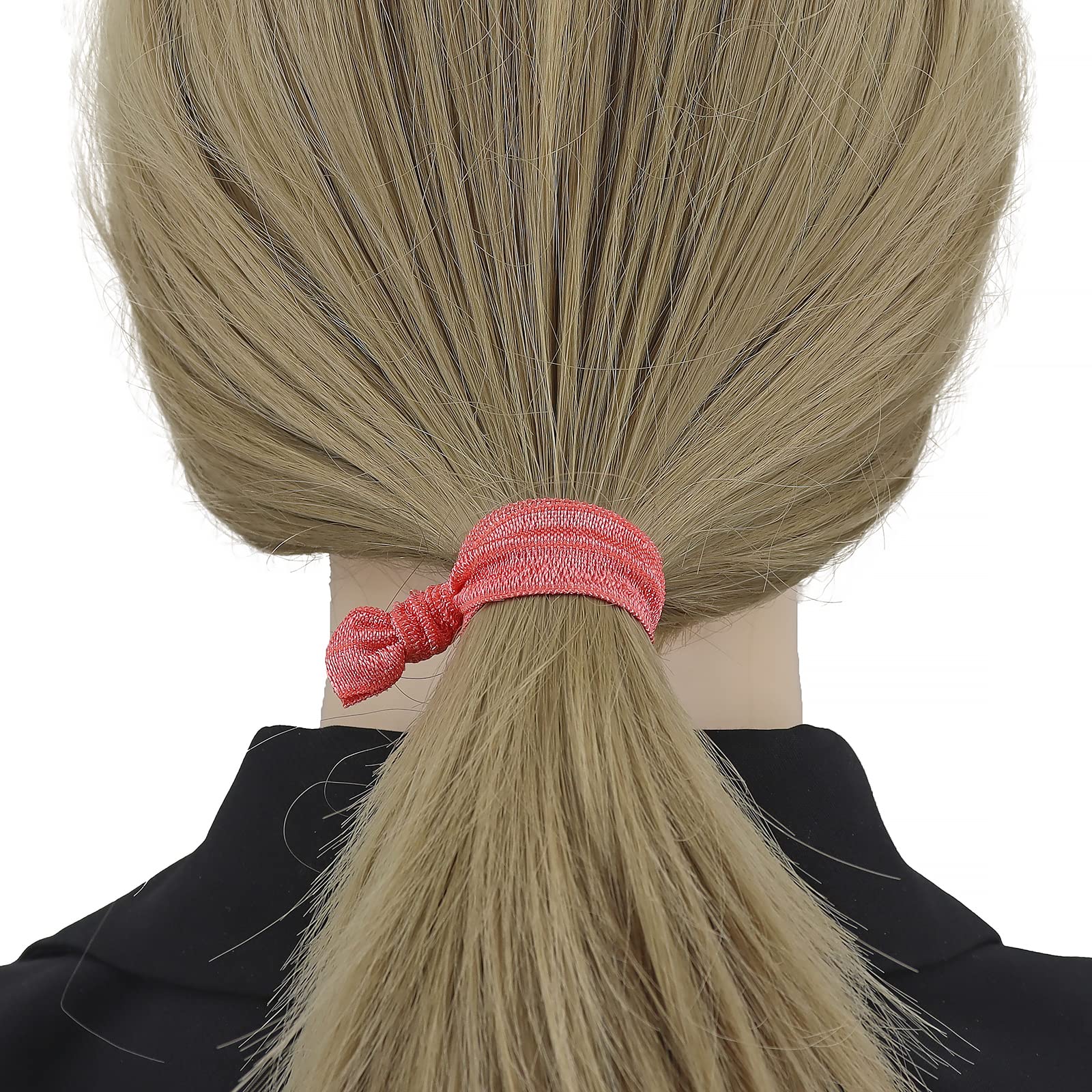 50 Pack Solid Color Knotted Hair Ties - No Crease Hair Ponytail Elastics For Women And Girls (Watermelon-Pink)