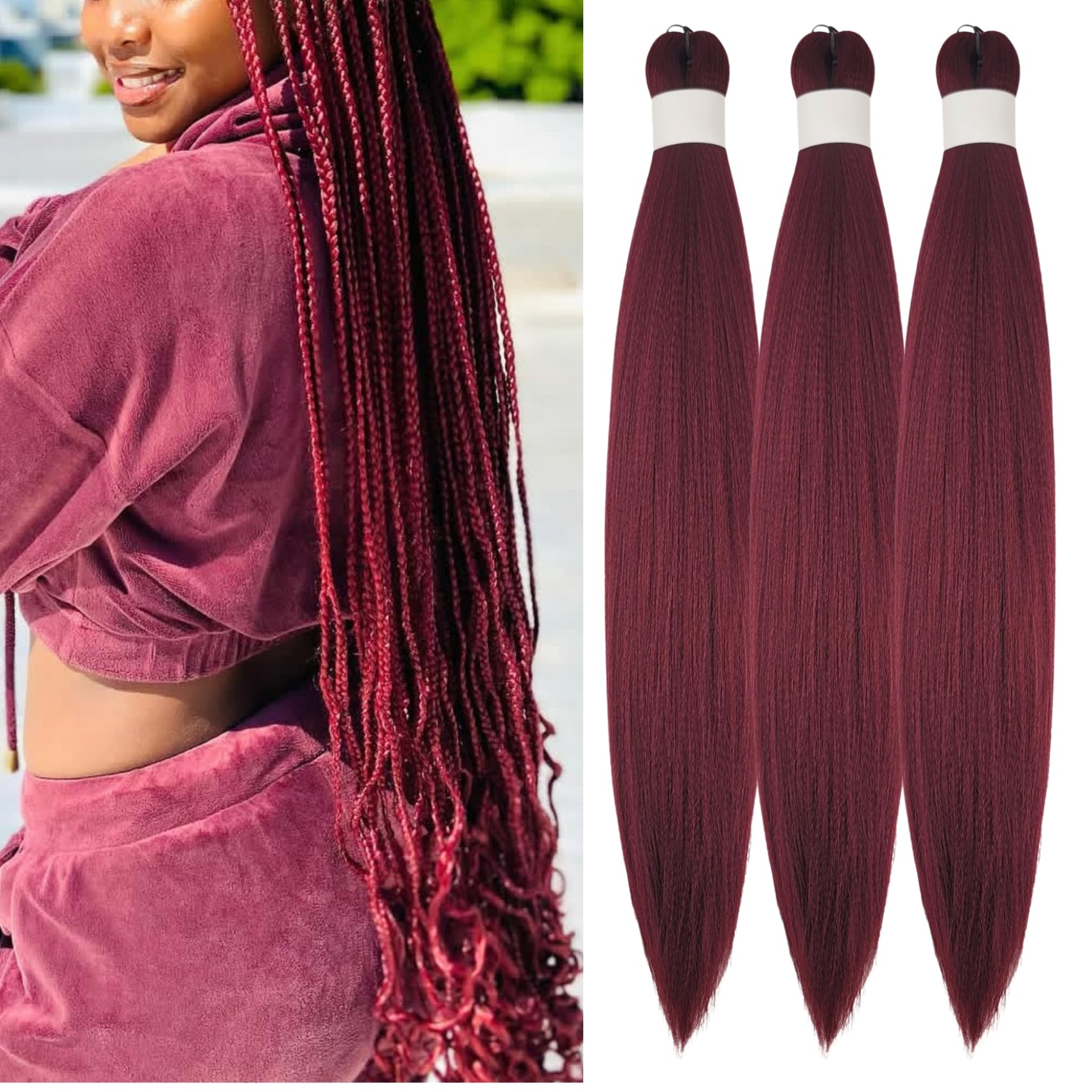 Burgundy Braiding Hair Pre Stretched for Knotless Braids 900# Synthetic Box Braiding Hair for Women