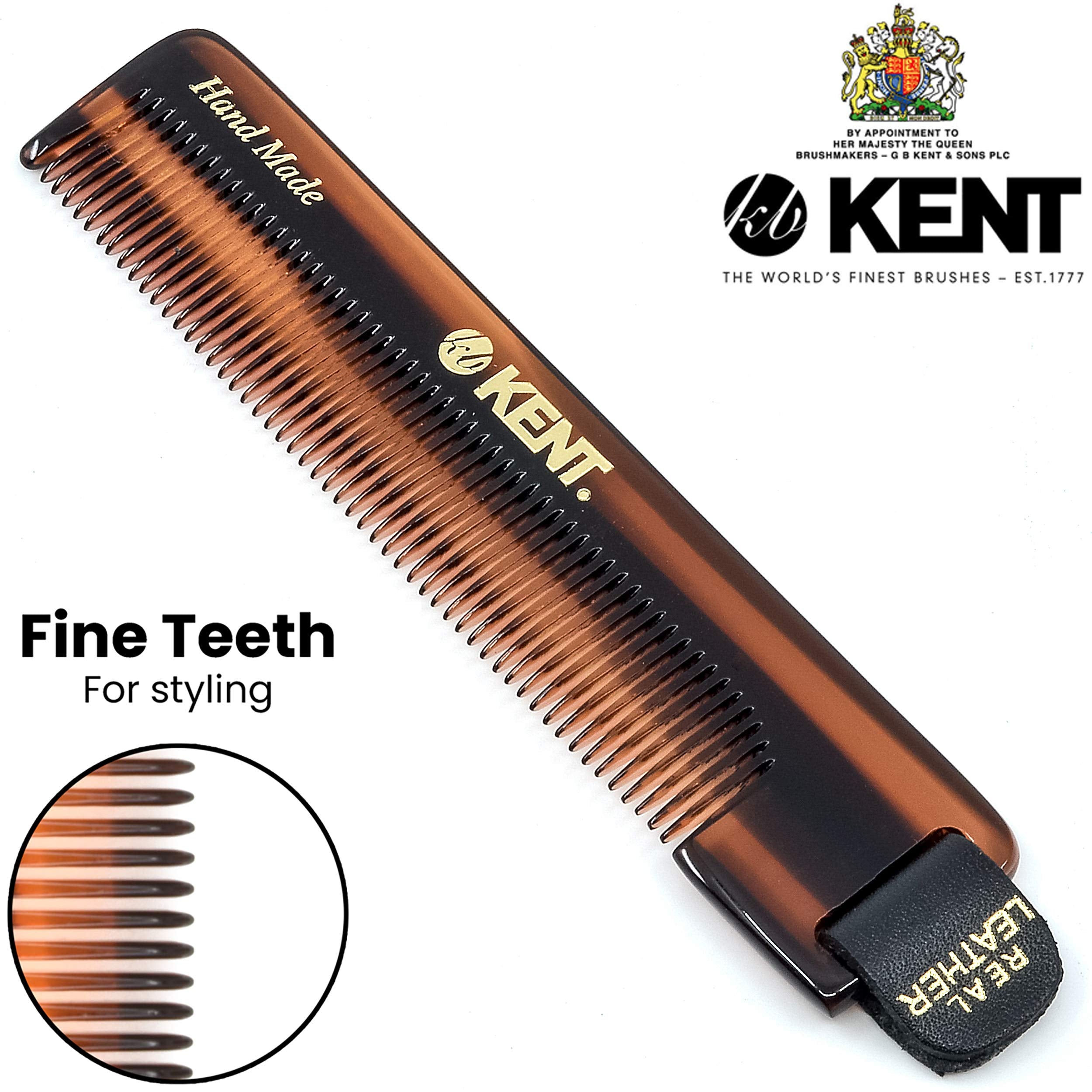 Kent NU22 Handmade Pocket Comb for Men, All Fine Tooth Hair Comb Straightener for Everyday Grooming Styling Hair, Beard and Must