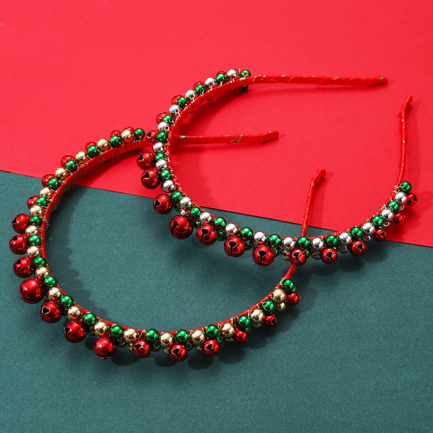 HEIDKRUEGER Christmas Headbands for Women Red Green Gold/Silver Xmas Bow Holiday Bells Headbands Christmas Hair Hoop Accessories