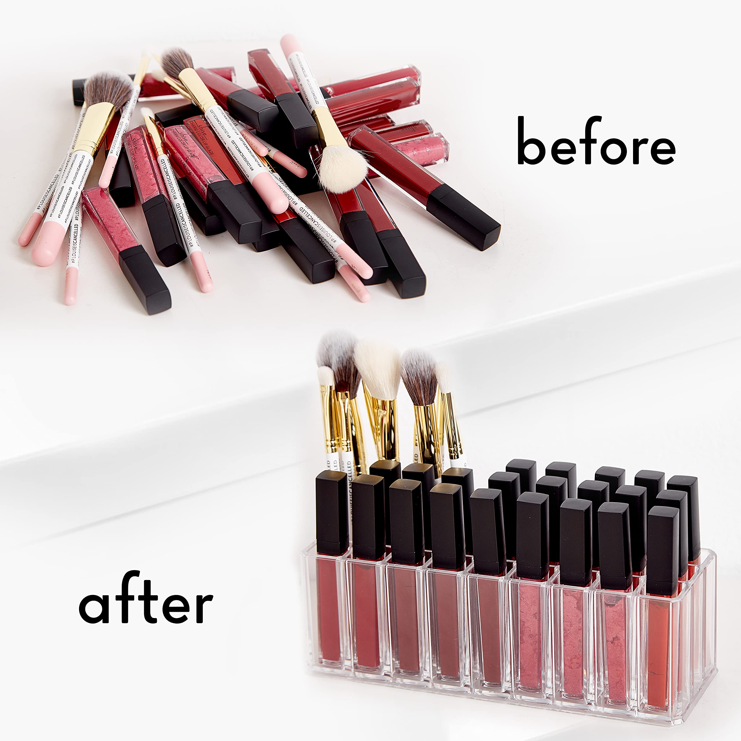 FAJ Lip Gloss Organizer, Acrylic Lipstick Holder, Lipgloss Stand for Makeup Vanity Drawer Storage, Clear Cosmetic Countertop Org