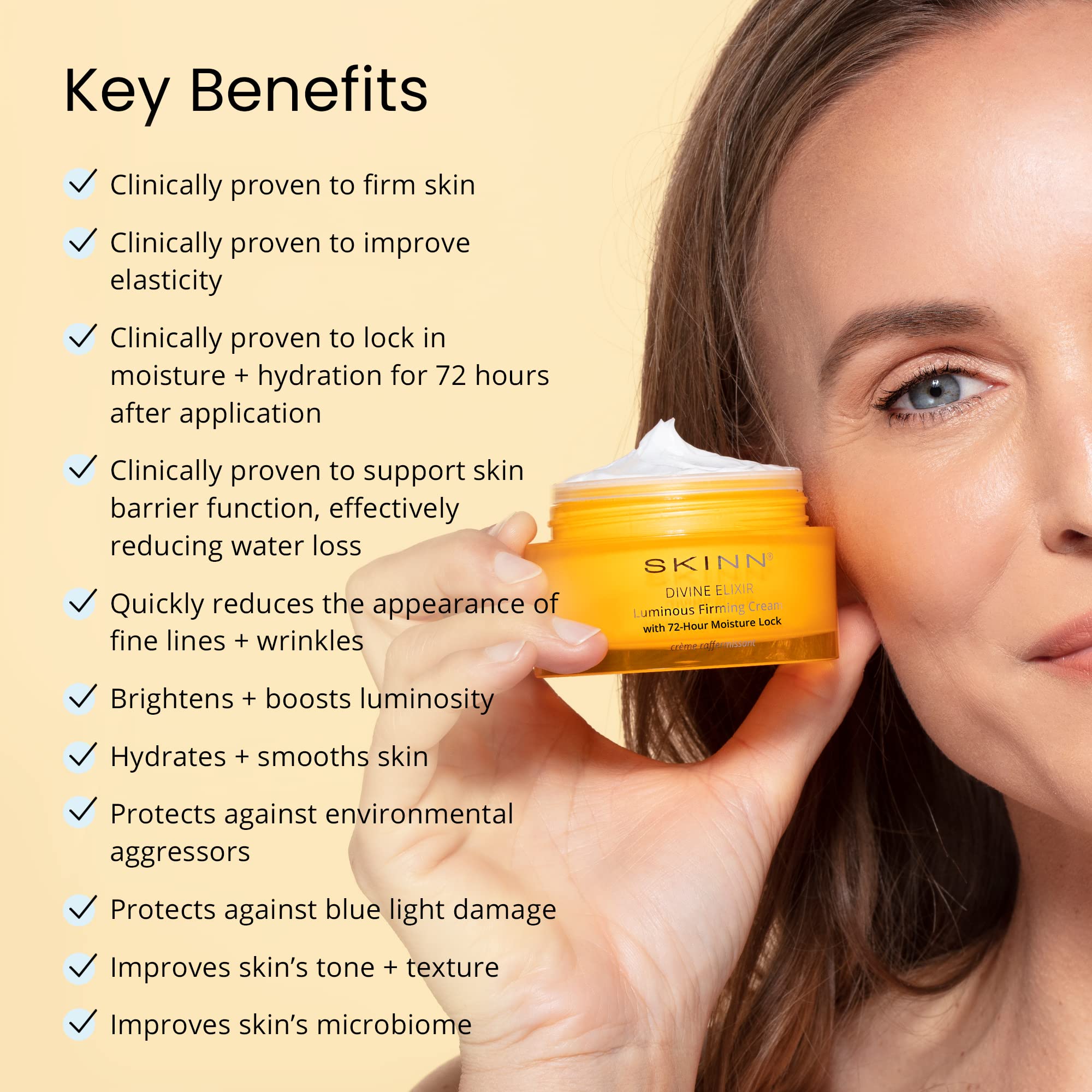 SKINN Luminous Firming Cream - Facial Skin Care Cream Improves Elasticity, Plumps and Lifts Sagging Skin-Maintains Hydration to