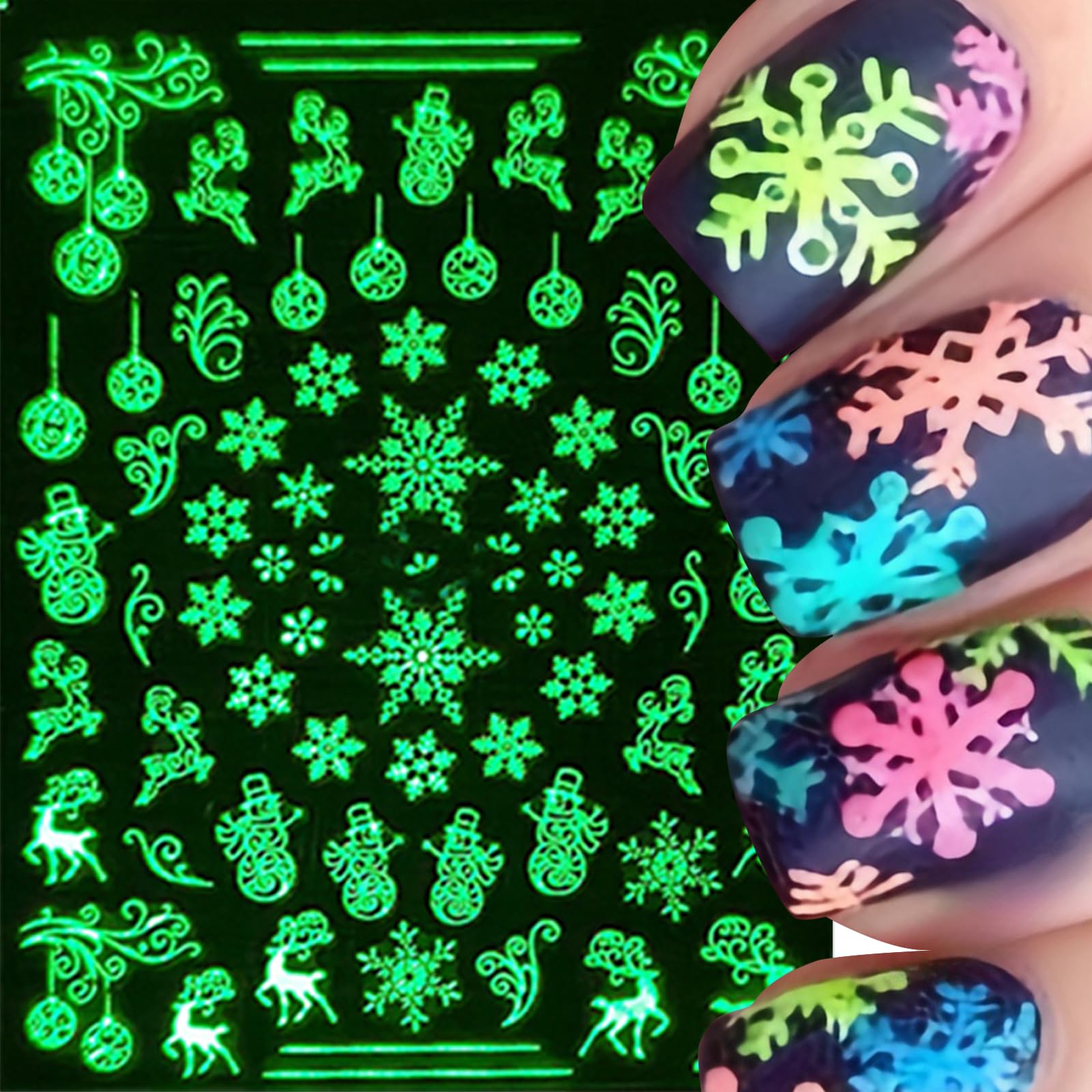 8 Sheets Christmas Luminous Nail Art Stickers Santa Claus Snowflake Elk Snowmen Nail Decals Xmas Tree Snowball Floral Nail Desig