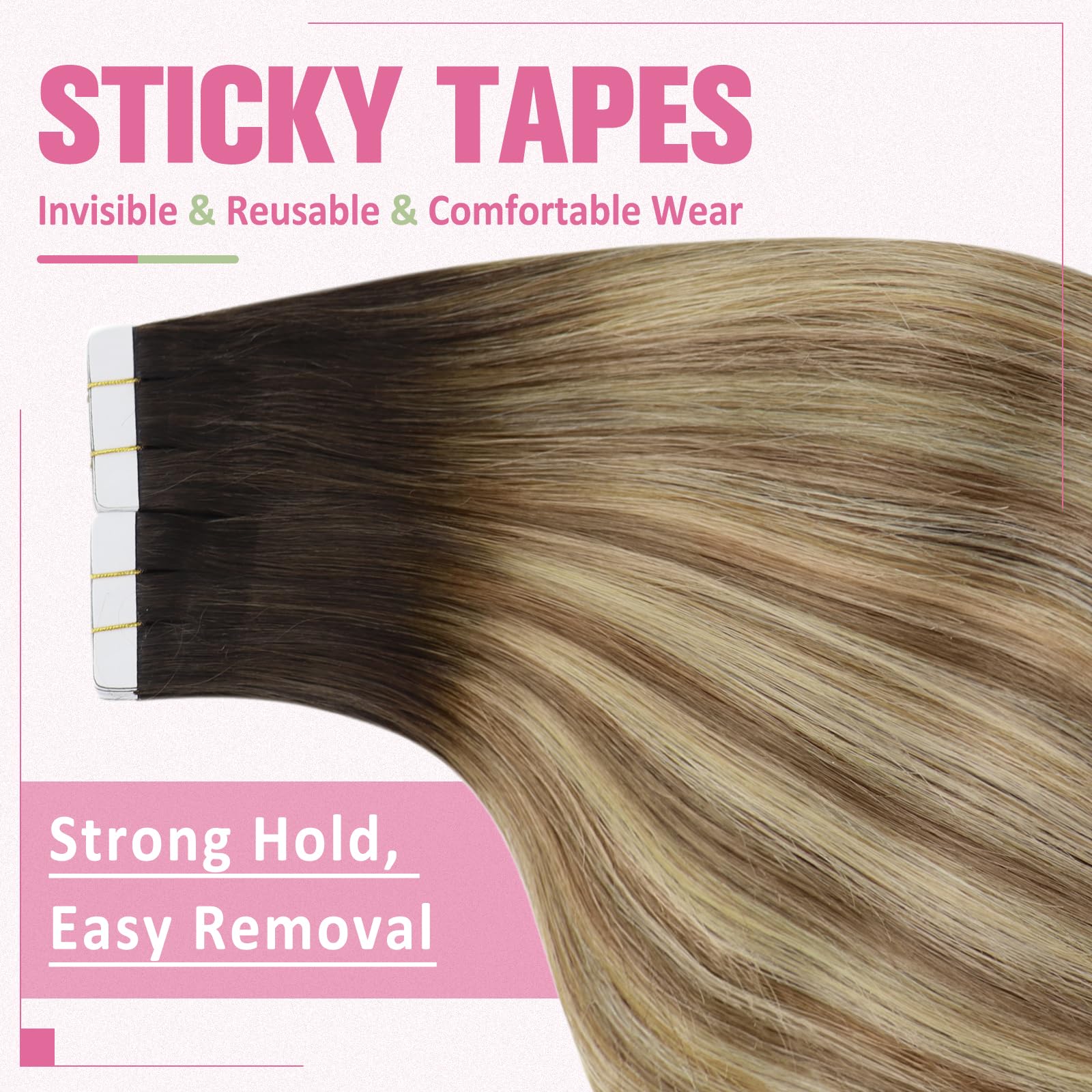 YoungSee Tape in Hair Extensions Human Hair Balayage Brown Hair Extensions Real Human Hair Tape in Dark Brown Ombre Medium Brown