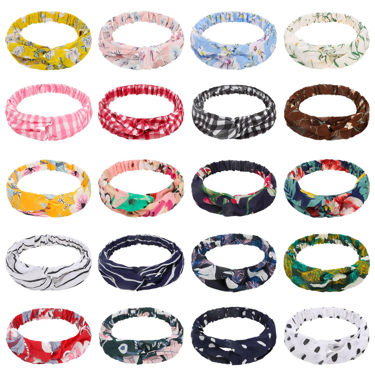 YARIEW 20 Pack Boho Head Wraps - Knotted Turban Floral Twisted Headbands, Non-Slip Hair Accessories for Women