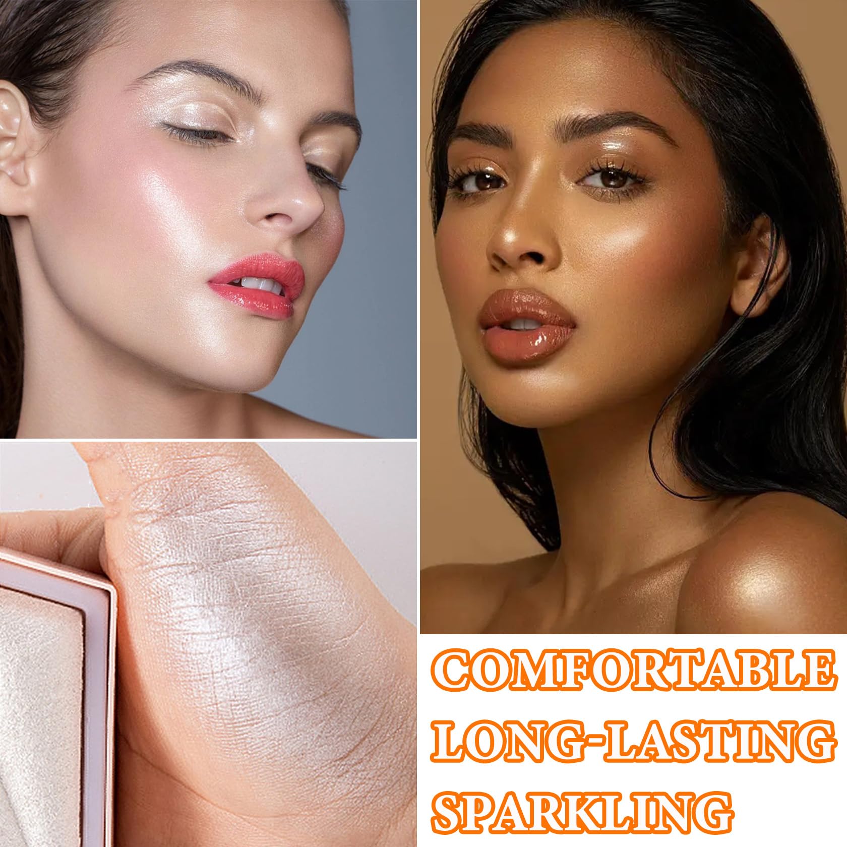 Glitter Blush Shimmer Highlighter Blusher Powder Makeup Face Highlighter Palette,Natural Lasting Shiny Contouring Palette Highli