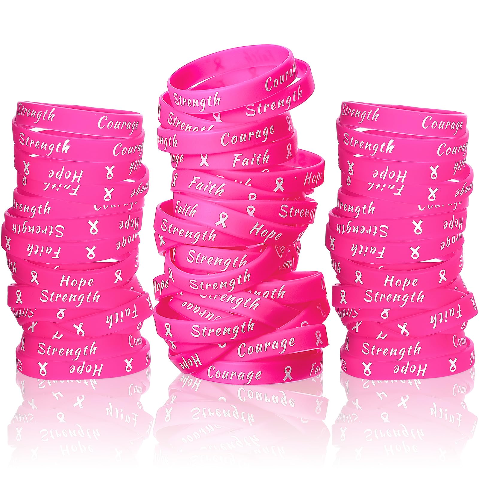 Sratte 120 Pcs Breast Cancer Awareness Pink Ribbon Bracelets Rubber Wristbands for Women Party Public Events Breast Cancer Decor