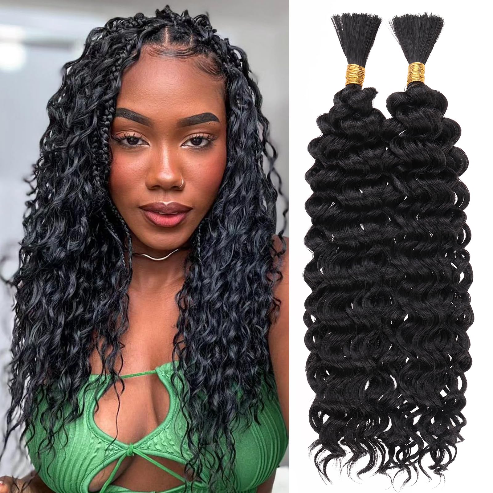 Leeven Water Wave Bulk Braiding Hair 18 Inch 160G No Weft Human Hair Mixed Synthetic Natural Black Curly Hair Bundle For Boho Br