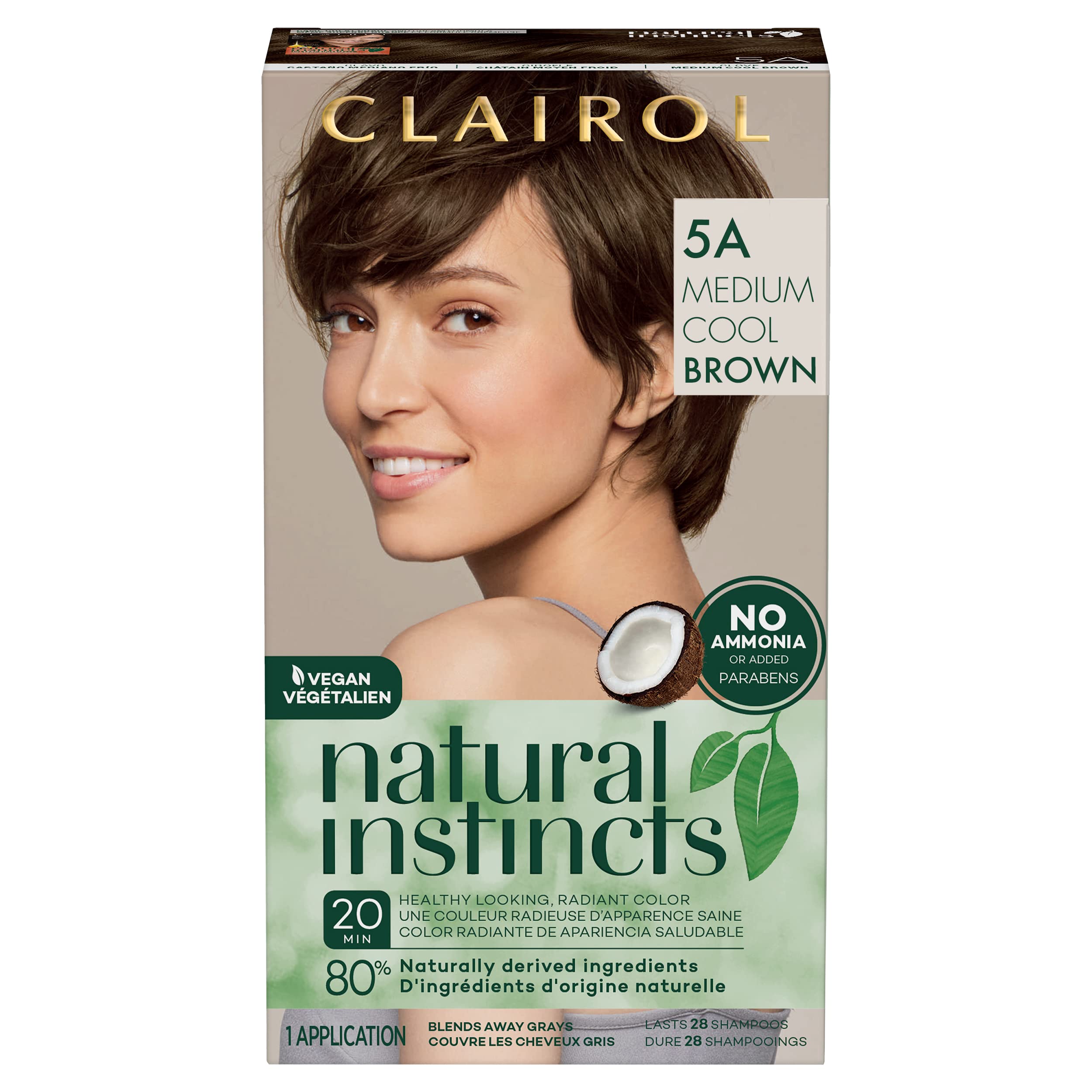 Clairol Natural Instincts Demi-Permanent Hair Dye, 5A Medium Cool Brown Hair Color, Pack Of 1