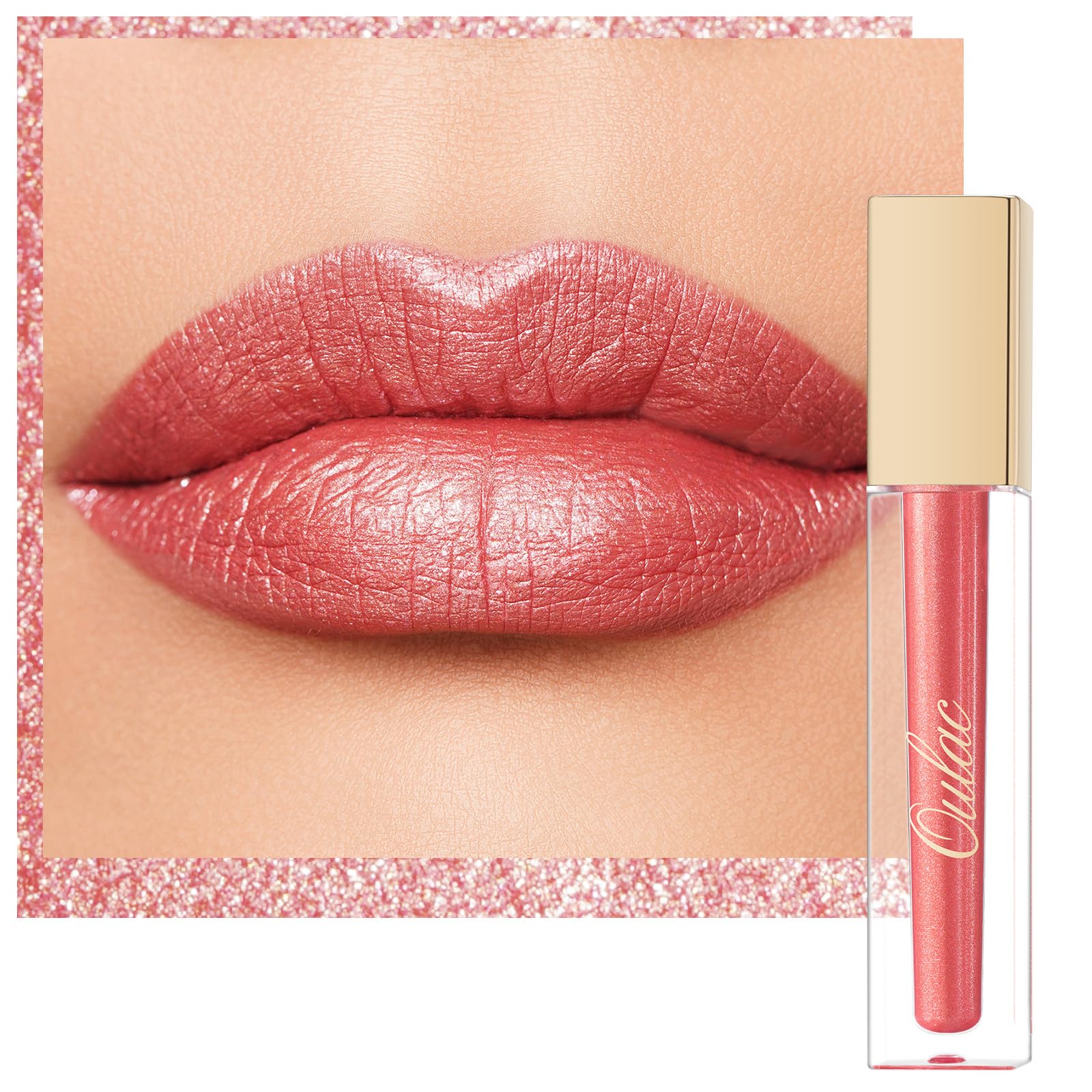 Oulac Orange Red Lip Gloss Metallic Shine Lipstick For Women, Long Lasting Waterproof, High Impact Lip Color, Smooth Aslo For Ey