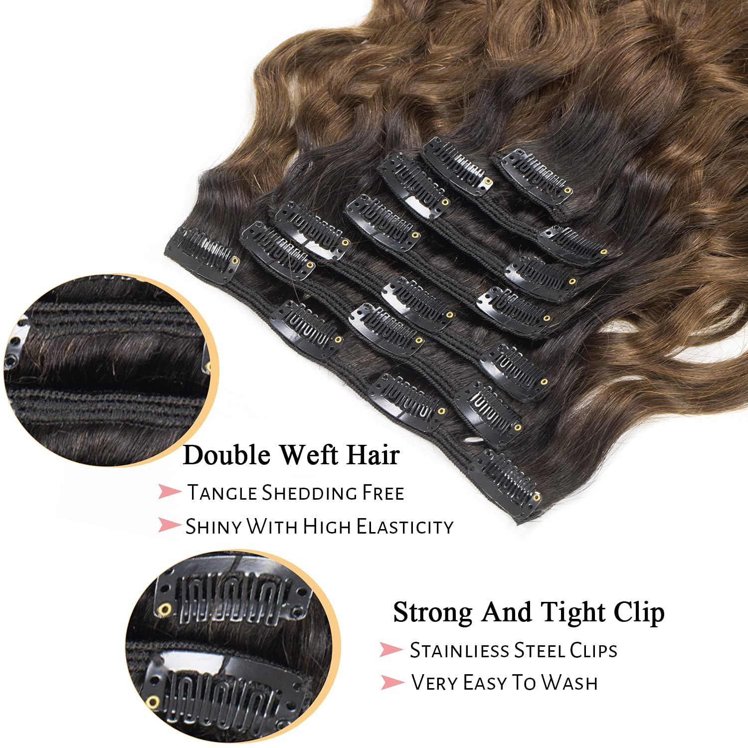 Lacerhair Natural Hair Extensions Natural Wave Brown Curly Clip In Hair Extensions Soft Thick Hair Curly Real Virgin Remy Human