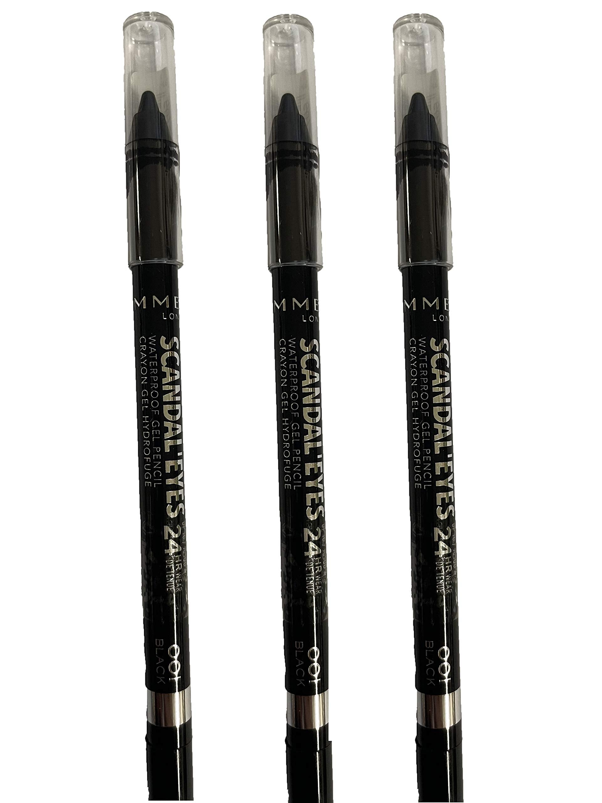 Rimmel London Scandal Eyes Waterproof Kohl Kajal Eyeliner, Black 0.04 Oz (Pack Of 3)