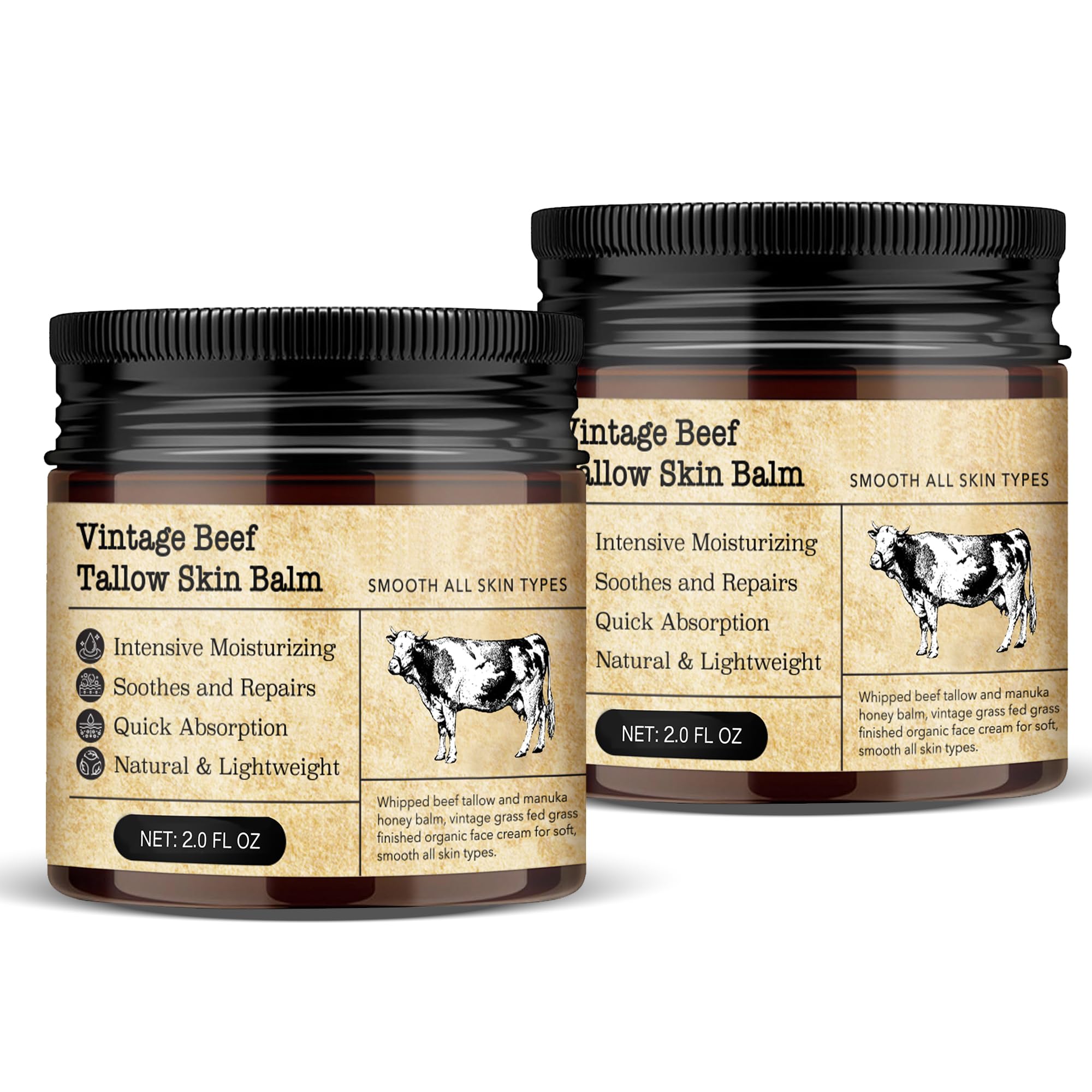 MTGBO Beef Tallow Honey Balm for Sensitive Skin:100% Organic Grass-Fed Vintage Tallow Moisturizer For Face Cracked Hands Non-Gre