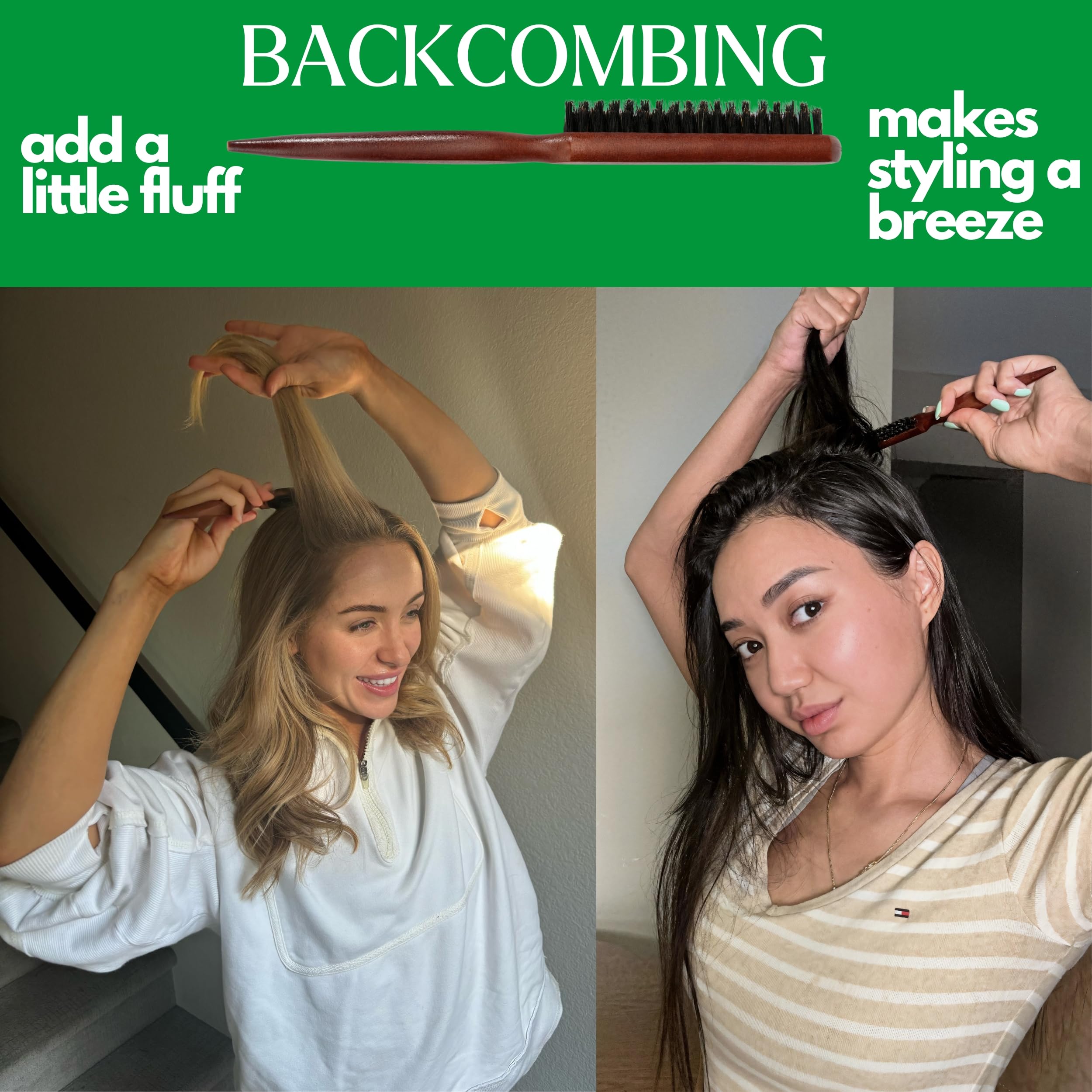 Grannaturals Teasing Boar Bristle Hair Brush For Women - Teasing Comb With Rat Tail Pick For Hair Sectioning Used For Edge Contr