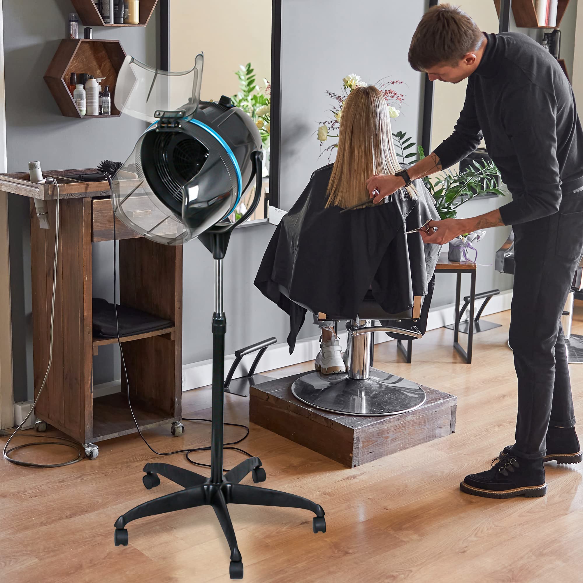Nova Microdermabrasion Professional Hooded Floor Hair Dryer Adjustable Bonnet Hair Dryer Stand Up with Timer and Rolling Wheels