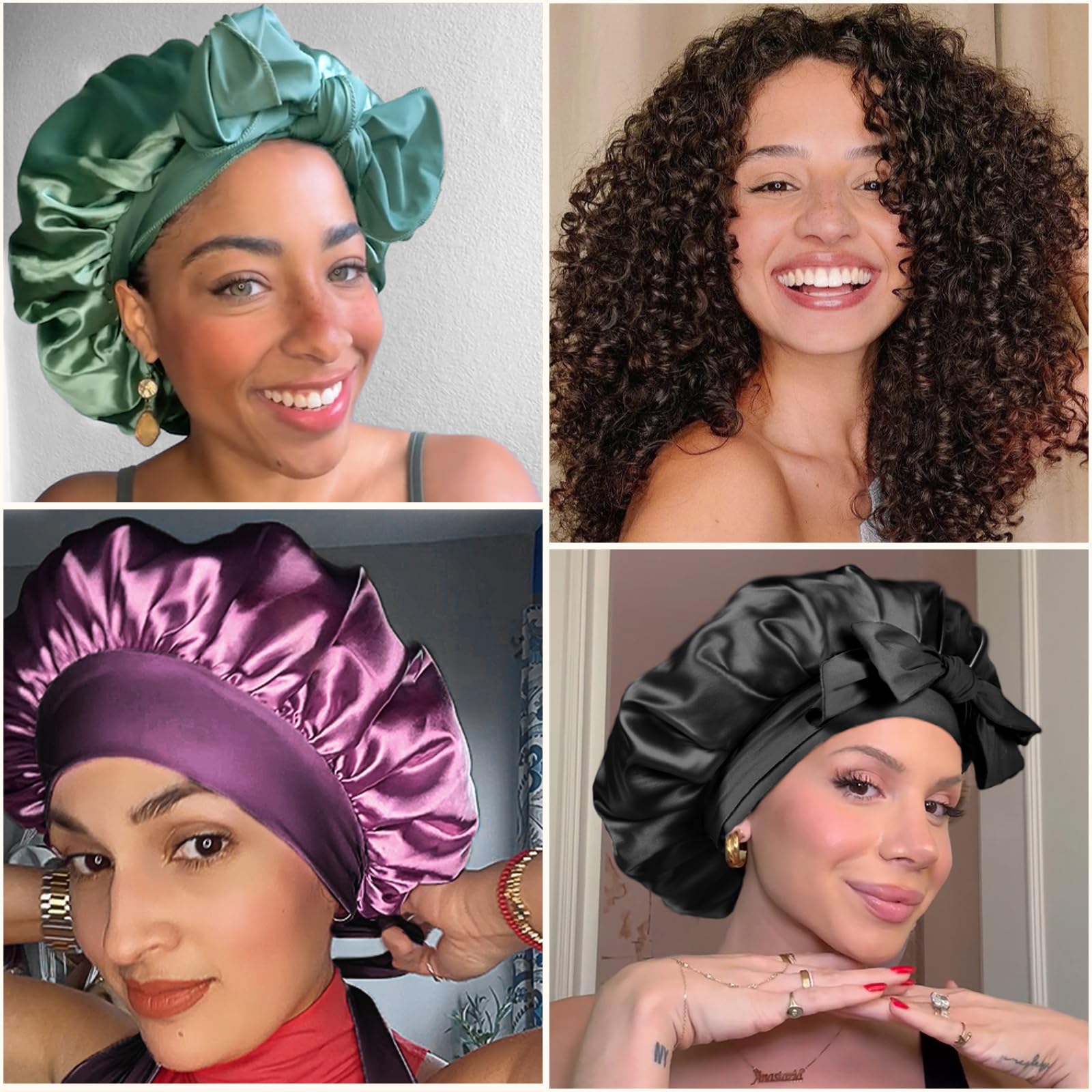 Yanibest Large Jumbo Satin Hair Bonnets For Sleeping Double Layer Satin Lined Shower Cap For Women Men Cap For Curly Natural Hai