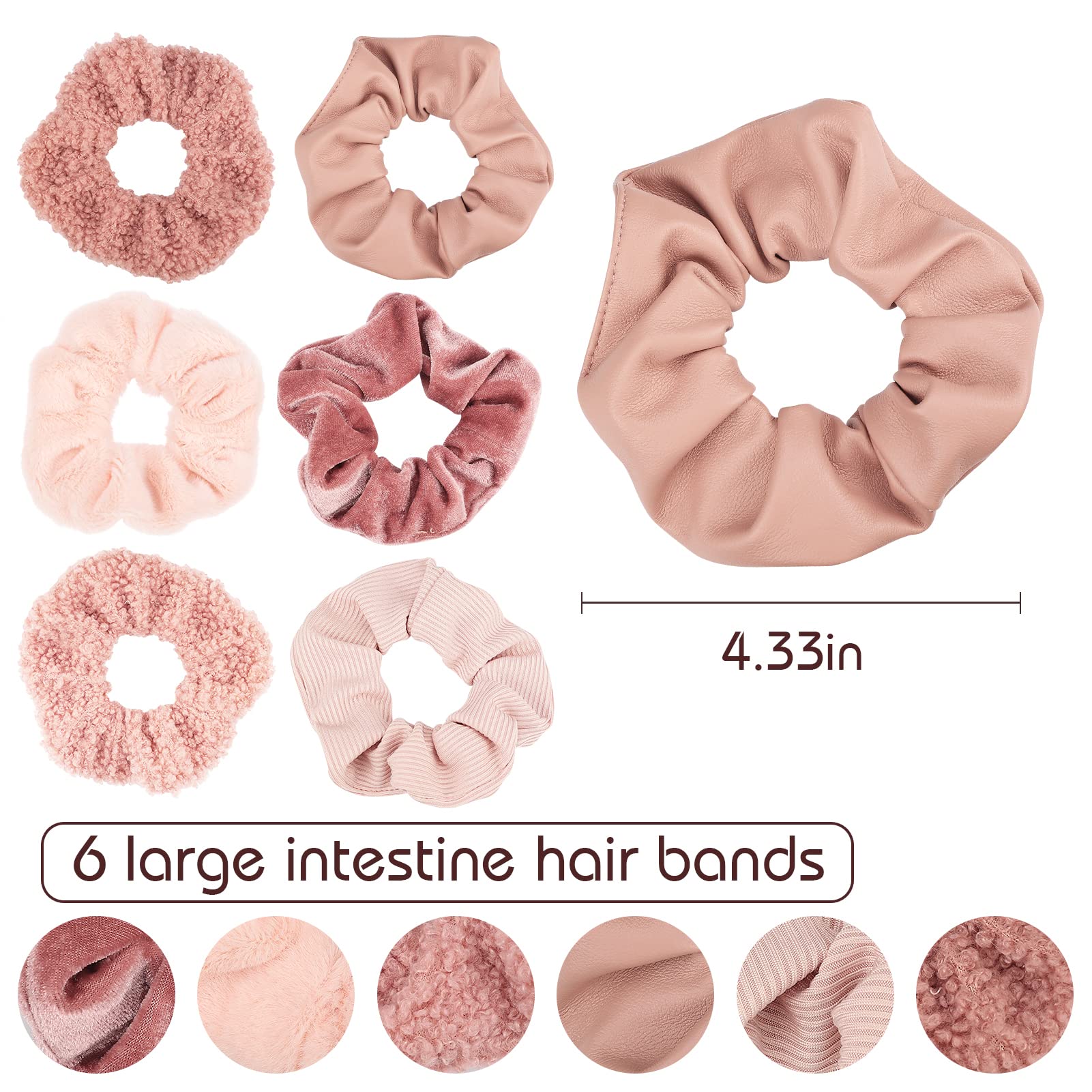 Scrunchies for Women 6PCS Large Velvet Scrunchies for Women Thick Hair Ultra Textured Soft Scrunchy Hair Ties for Girls Neutral