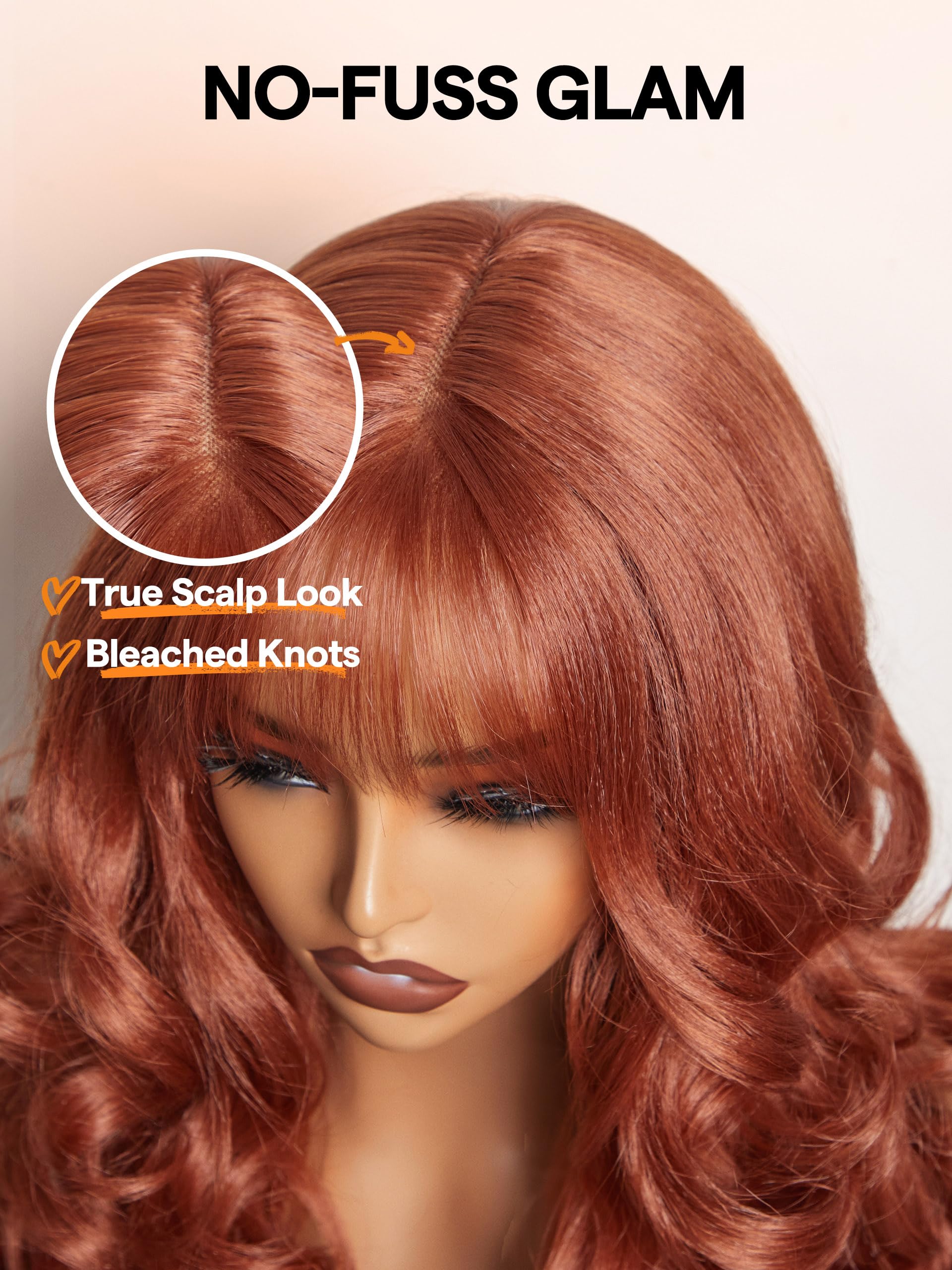 Gorgius Orange Brown Wigs With Bang Body Wave Wigs Long Natural Look Glueless Wavy Wig Crafted With Style-Archive Technology: Pr