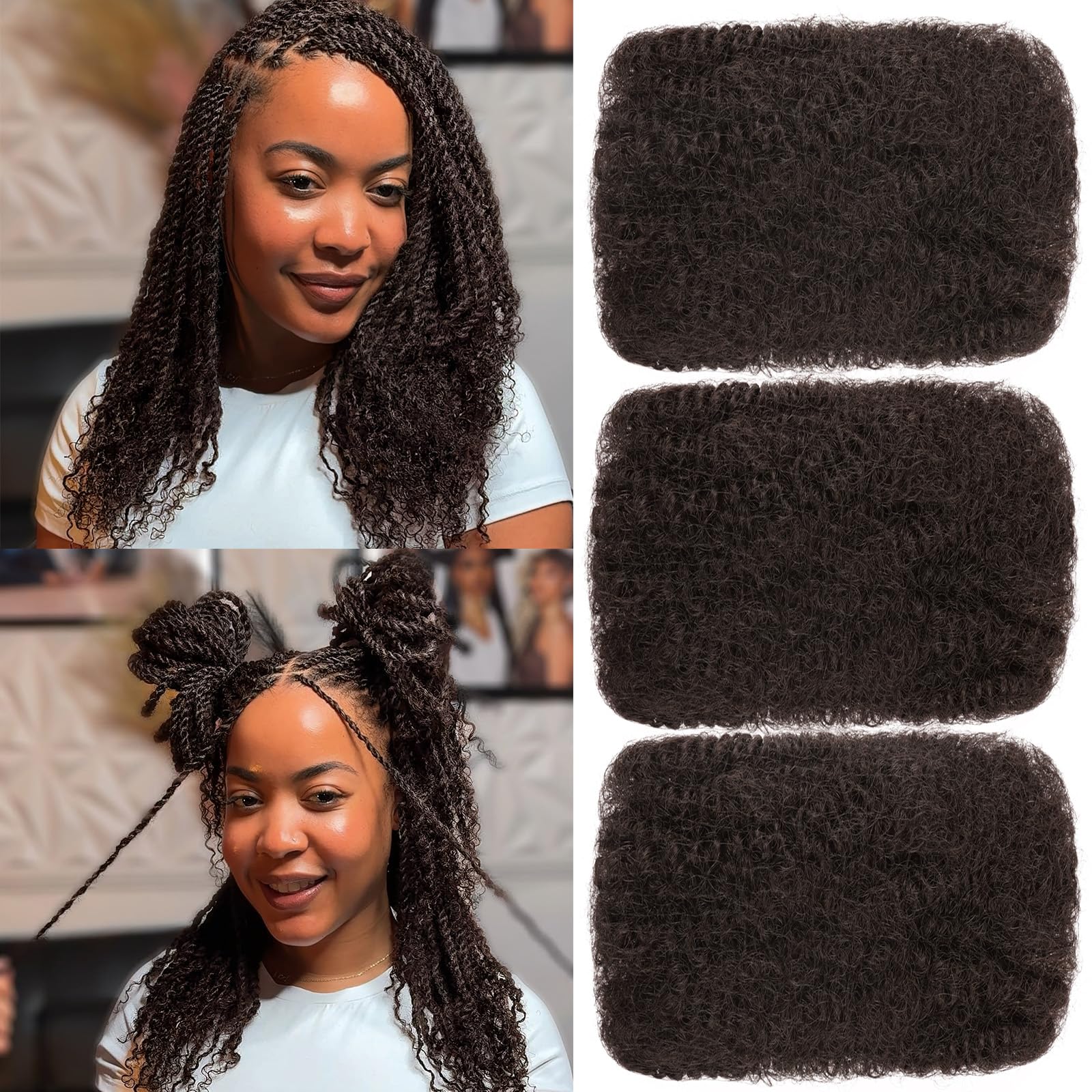 Xtrend 16 Inch Afro Kinkys Bulk Human Hair 3 Packs 90g For Mini Braiding Twists,Dreadlocks Extensions ,Repair Locs,Kinky Curly H