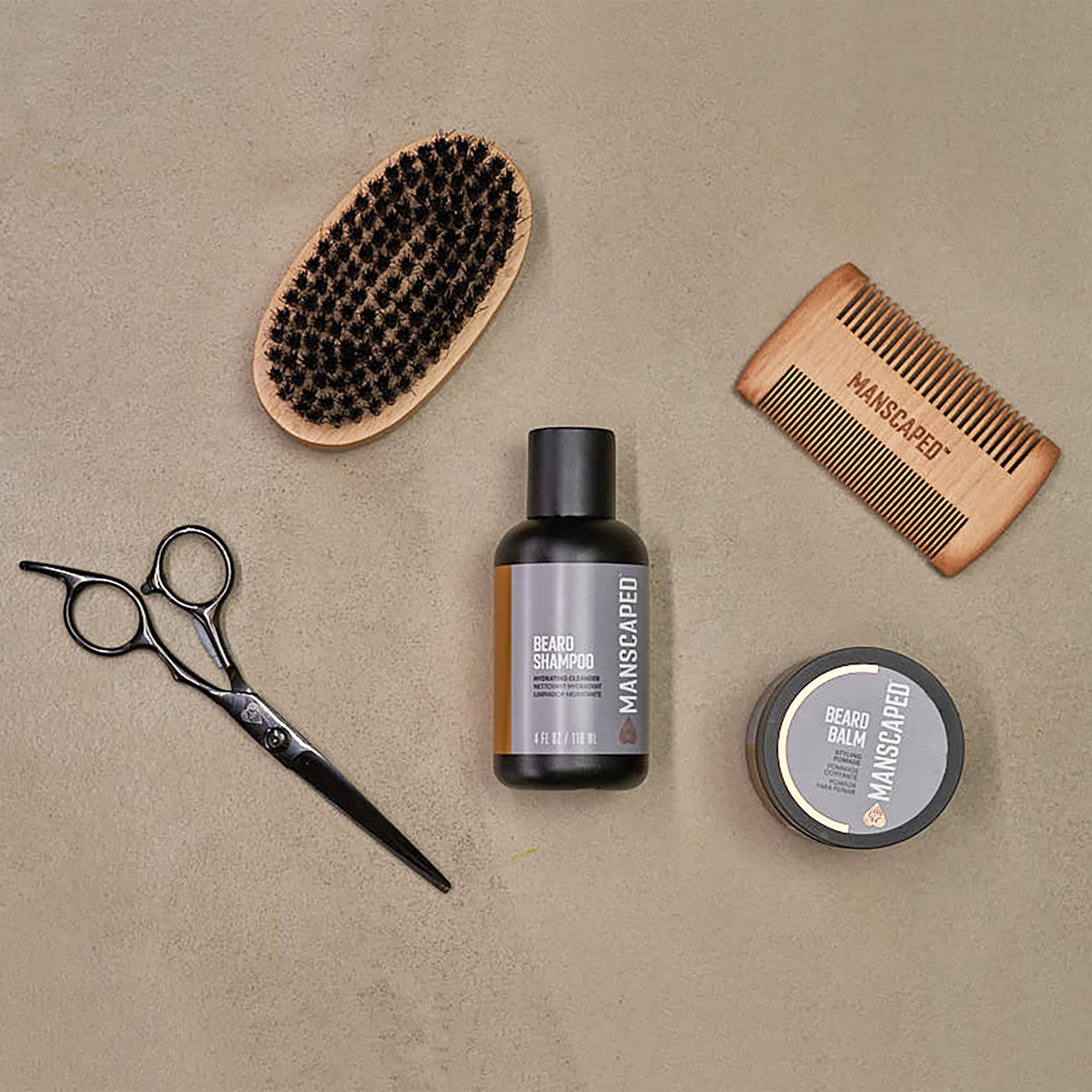 Manscaped Beard Care Kit Includes Ultrapremium Moisturizing Beard Shampoo & Balm, Soft Brush, Comb & Precision Scissors For Groo