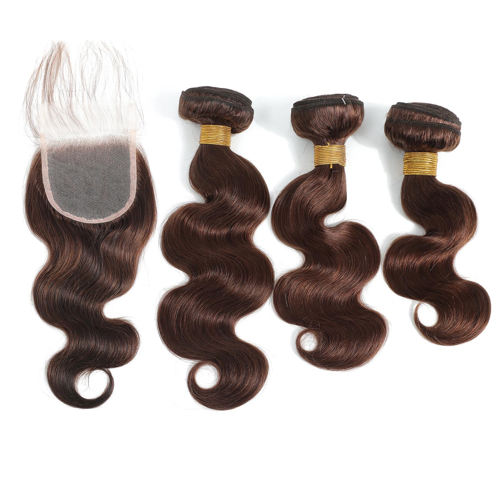 Kapelli Hair Brazilian Body Wave Bundles With Closure (12 14 16+12) 10A Light Brown Body Wave Human Hair Bundles With Lace Closu