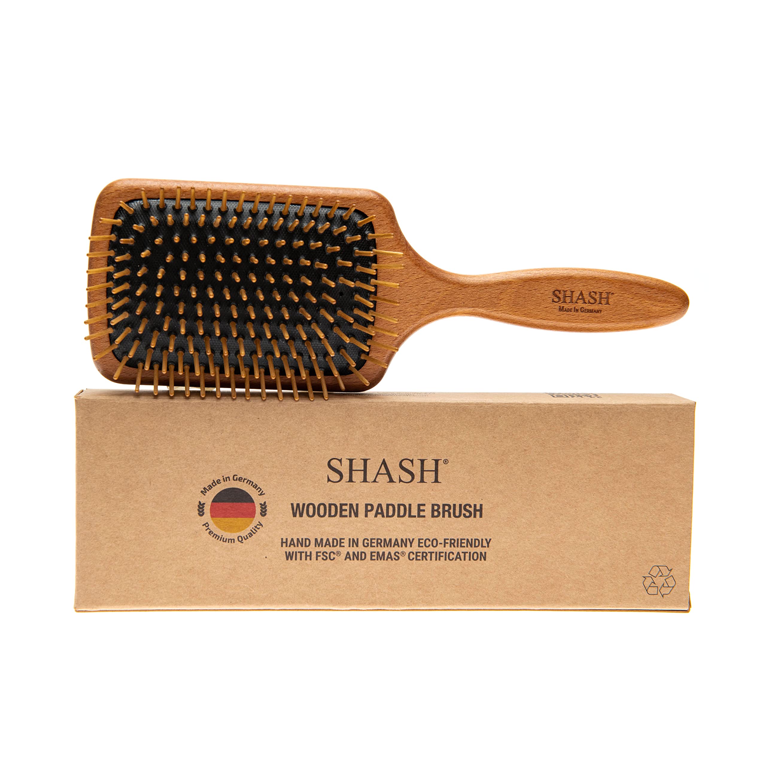 Since 1869 Hand Made In Germany - Sustainable Wooden Paddle Brush, Gently Detangles, Styles, Smooths And Conditions Hair, Minimi