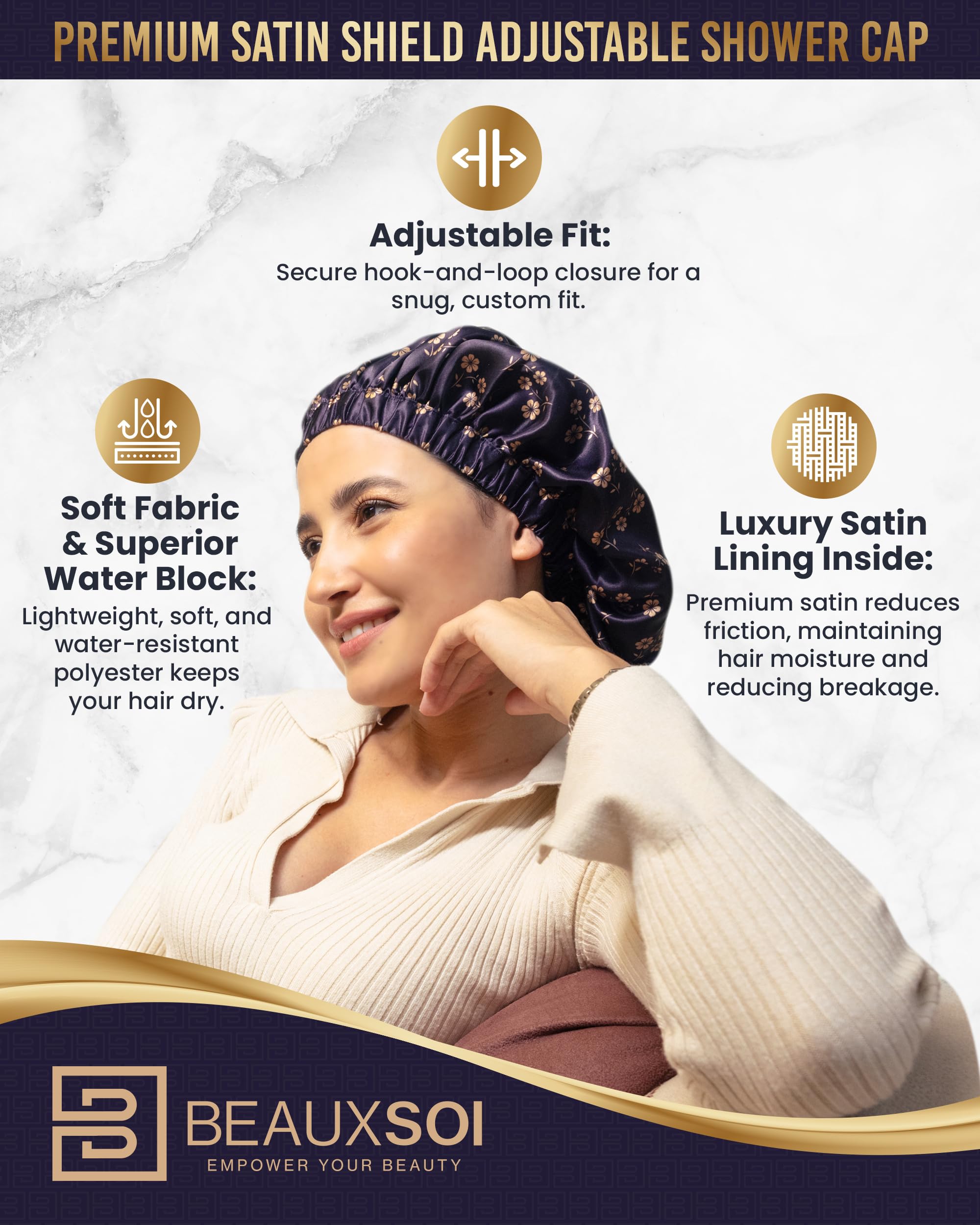 Luxury Shower Caps For Women Reusable Waterproof - Satin Lined Shower Cap Adjustable Shower Cap Luxury Shower Cap For Women As G