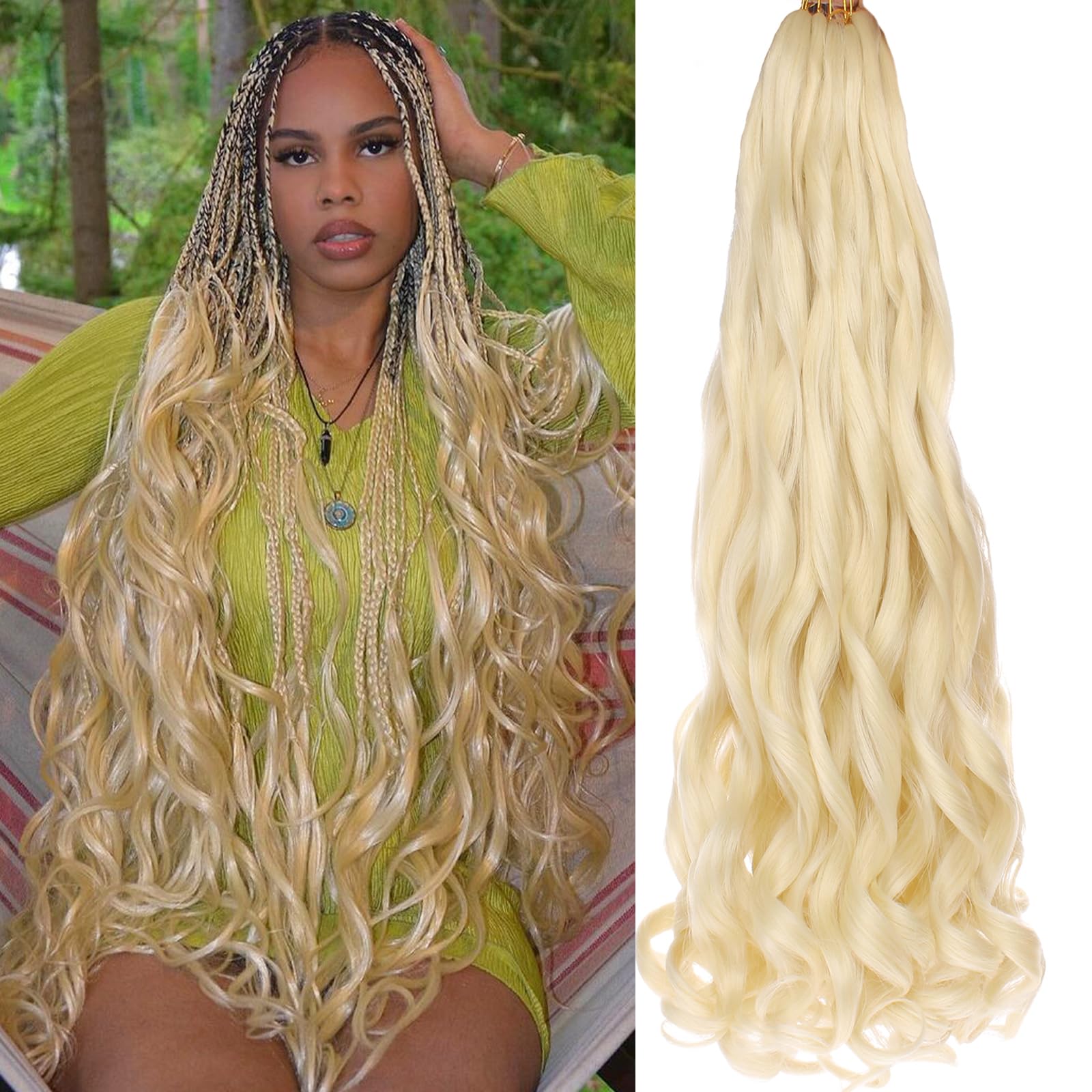 COOKOO 30 Inch French Curl Braiding Hair 9 Packs Loose Wave Crochet Braids for Black Women Spanish Curly Braiding Hair Extension