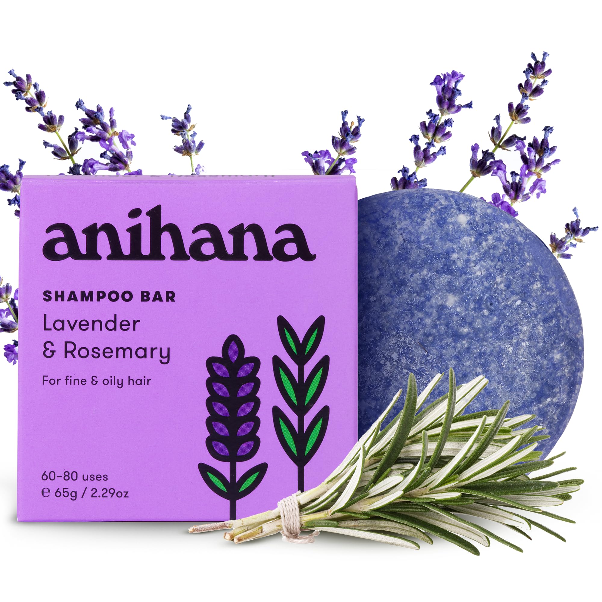 ANIHANA Shampoo Bar for Fine & Oily Hair Types Paraben Free Cruelty Free Refreshing Lavender and Rosemary Scent 2.29 oz