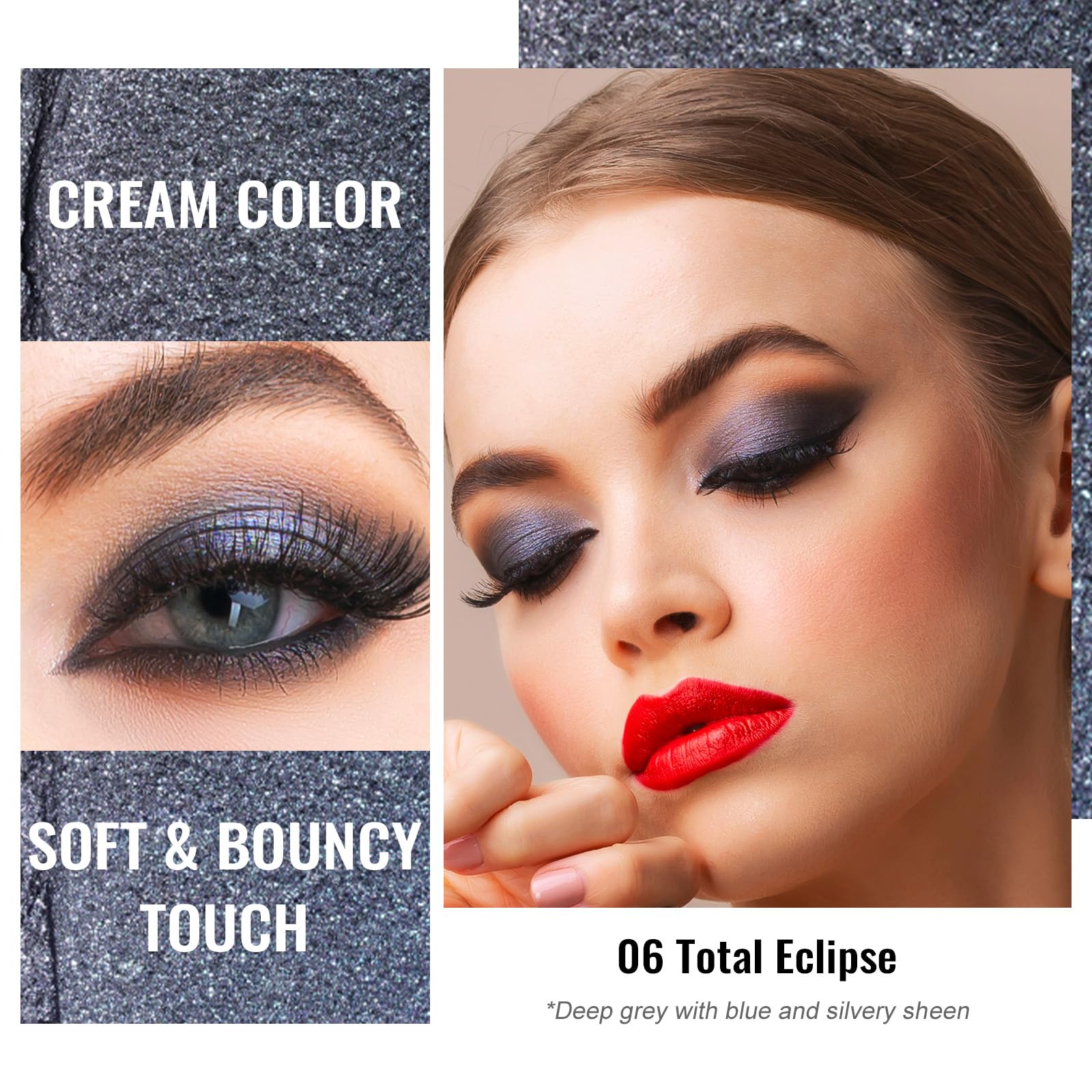 Oulac Grey Cream Eyeshadow, Waterproof Highly Pigmented Glitter Eye Shadow With Moisturizing Formula, Extremely Soft Creamy Text