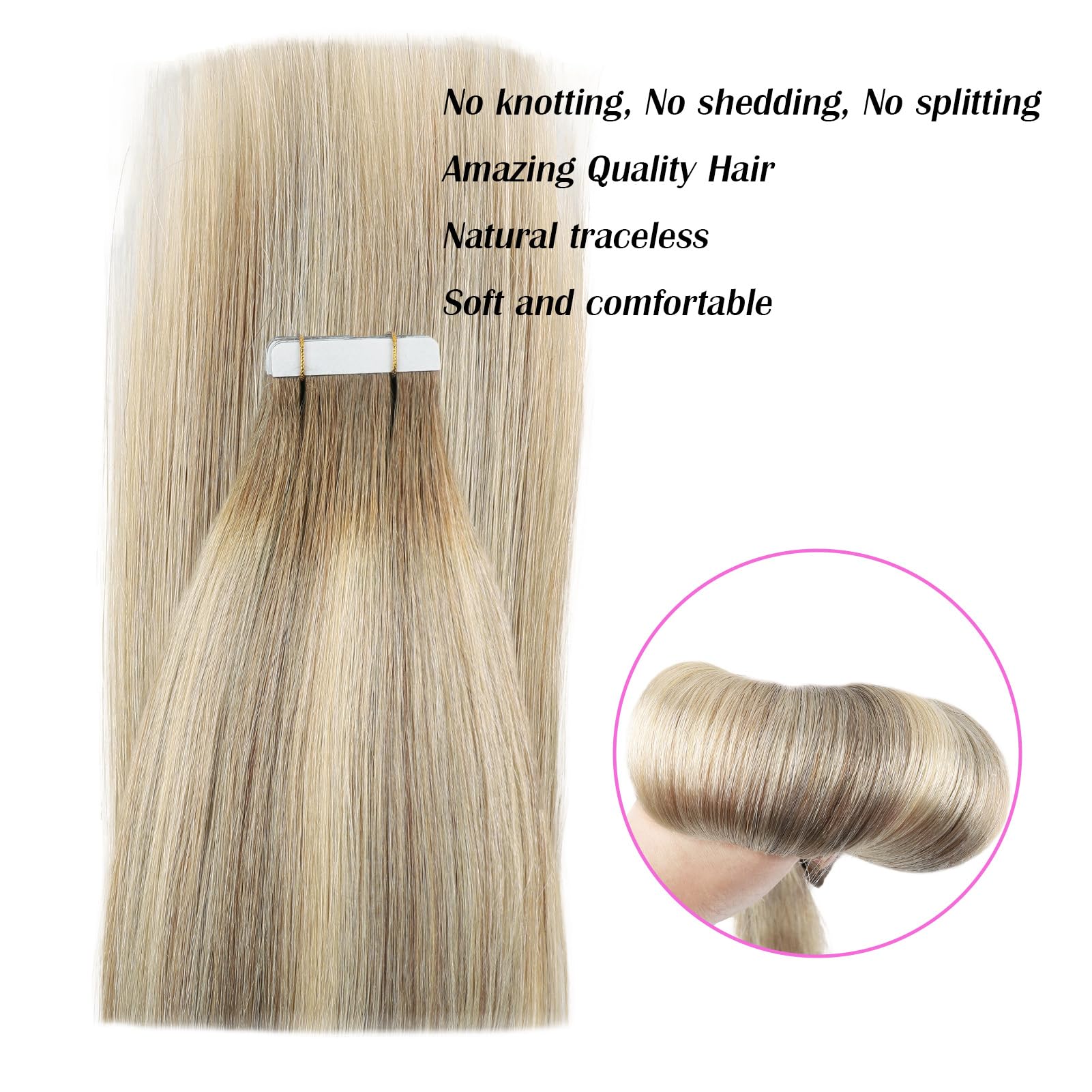 Abh Amazingbeauty Hair 20 Inch Hair Extensions Real Human Hair Tape In Bleach Blonde-Chocolate Brown-Light Chestnut Brown R8A-84