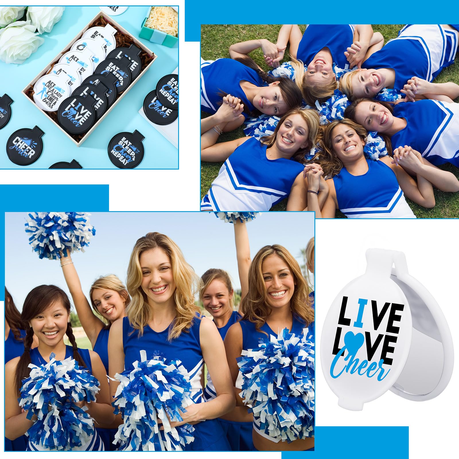Wenqik 50 Pcs Cheerleader Mirror Gifts Cheerleading Compact Mirror Bulk Folding Pocket Mirror Cheer Party Favors For Team(Blue C