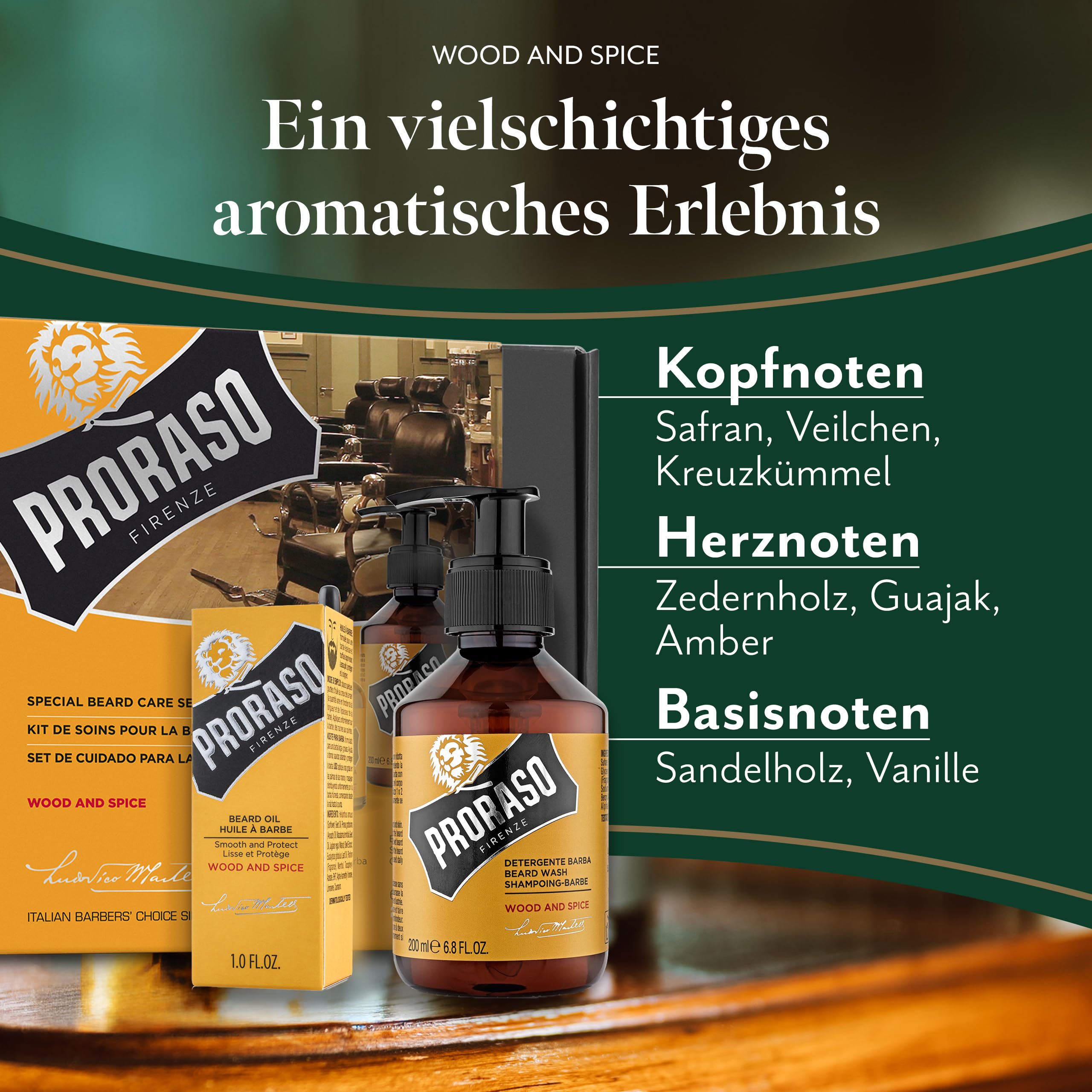 Proraso Beard Care Kit for Men, Beard Wash & Oil with Sandalwood to Tame, Cleanse & Detangle Full, Thick and Coarse Beards, Wood