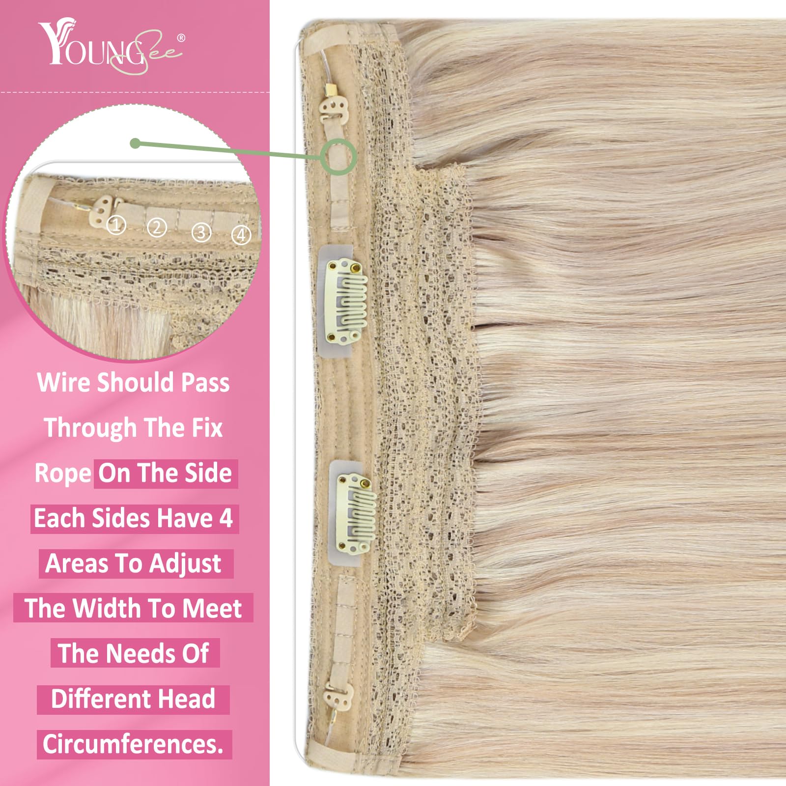 YoungSee Wire Hair Extensions for Women Blonde Highlight Wire Extensions Human Hair Dark Ash Blonde Highlight Bleach Blonde Hidd