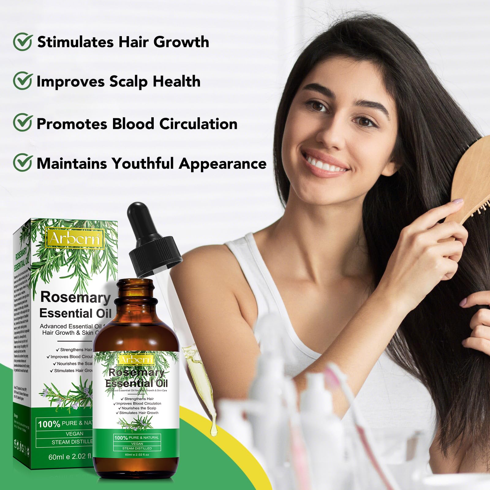 2 Pack Rosemary Oil For Hair Growth Organic,100% Pure Rosemary Essential Oil For Eyebrow And Eyelash Nourishes The Scalp