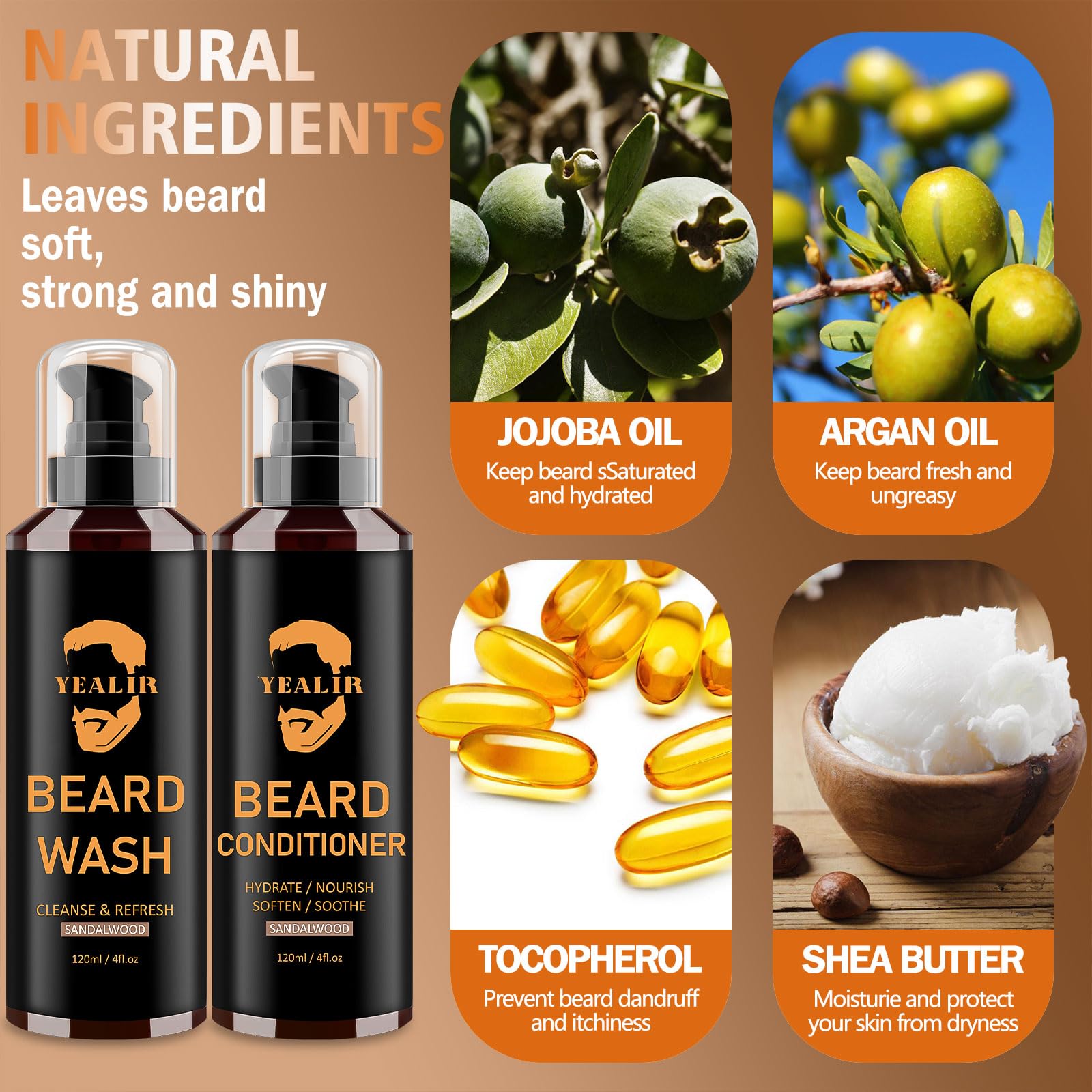 Beard Wash And Conditioner For A Soft Beard, Argan & Jojobal Oil To Deep Moisturize And Refresh Beards, Beard Shampoo For Men -