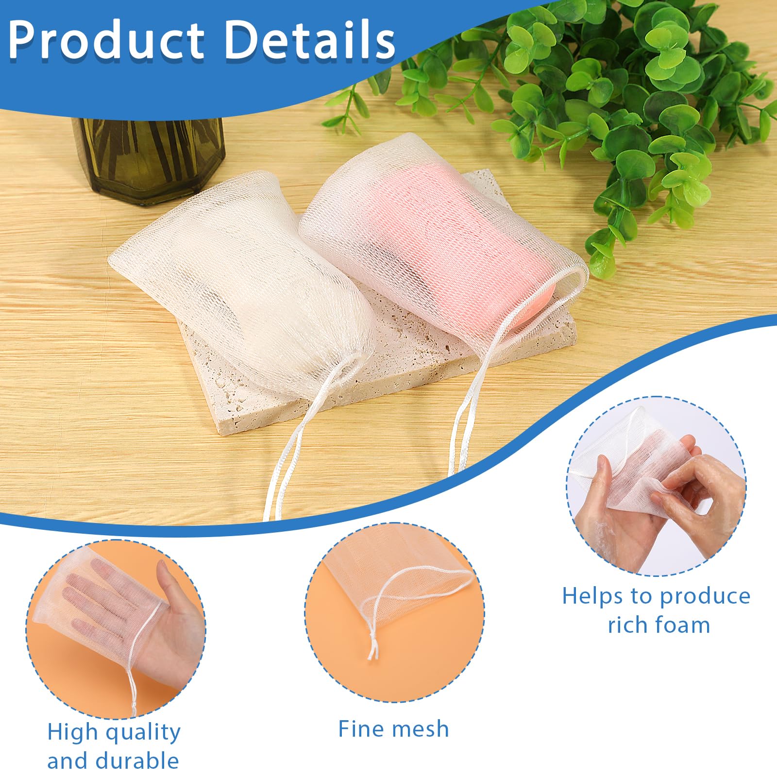 Mozeat Lens 20 Pcs Exfoliating Mesh Soap Saver Pouch Bag Mesh Soap Bag Soap Handmade Soap Bubble Mesh Net Bags With Drawstring M