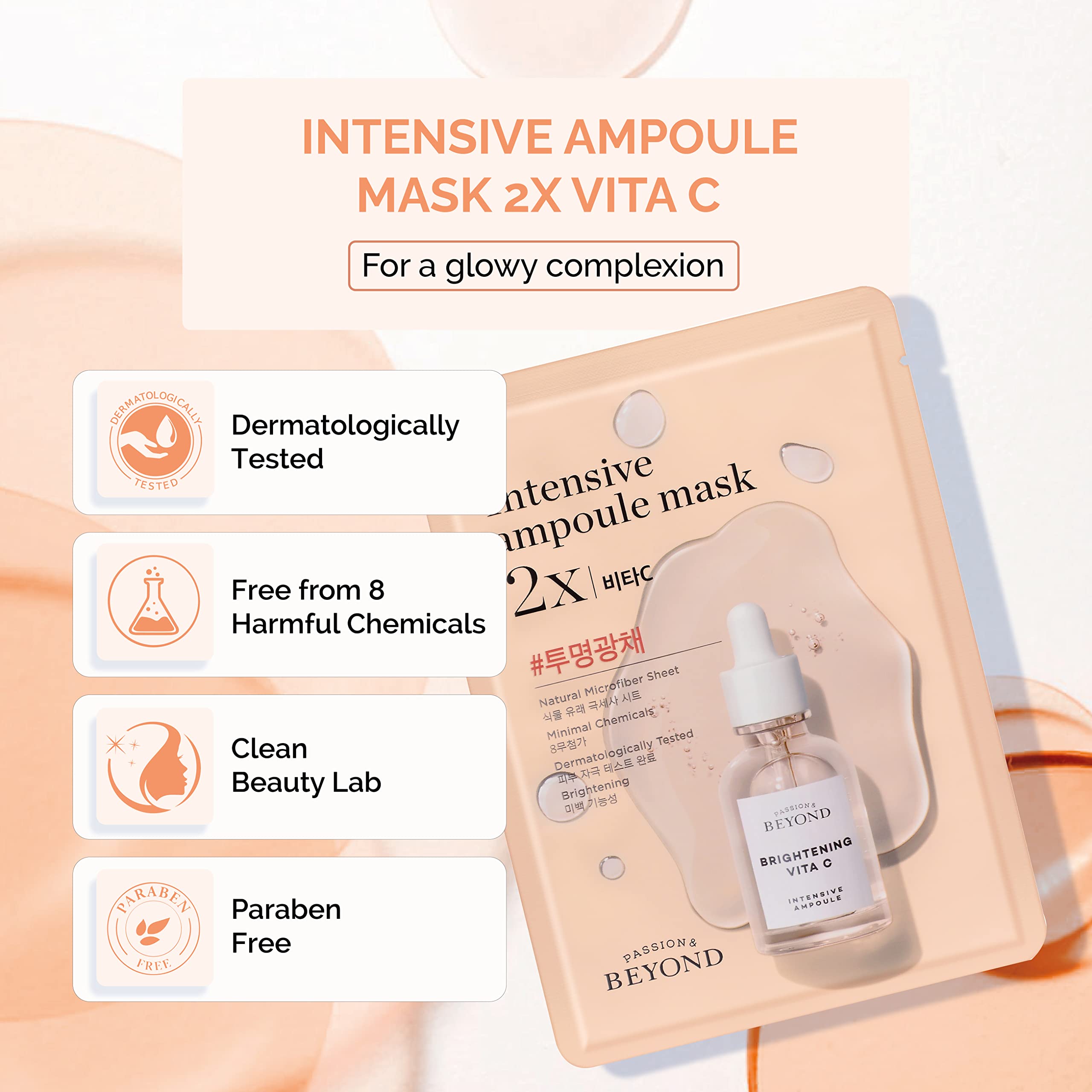 Beyond Intensive Ampoule Mask 2X With Vitamin C And Niacinamide For And Sensitive Skin - Dermatologically Tested Hypoallergenic