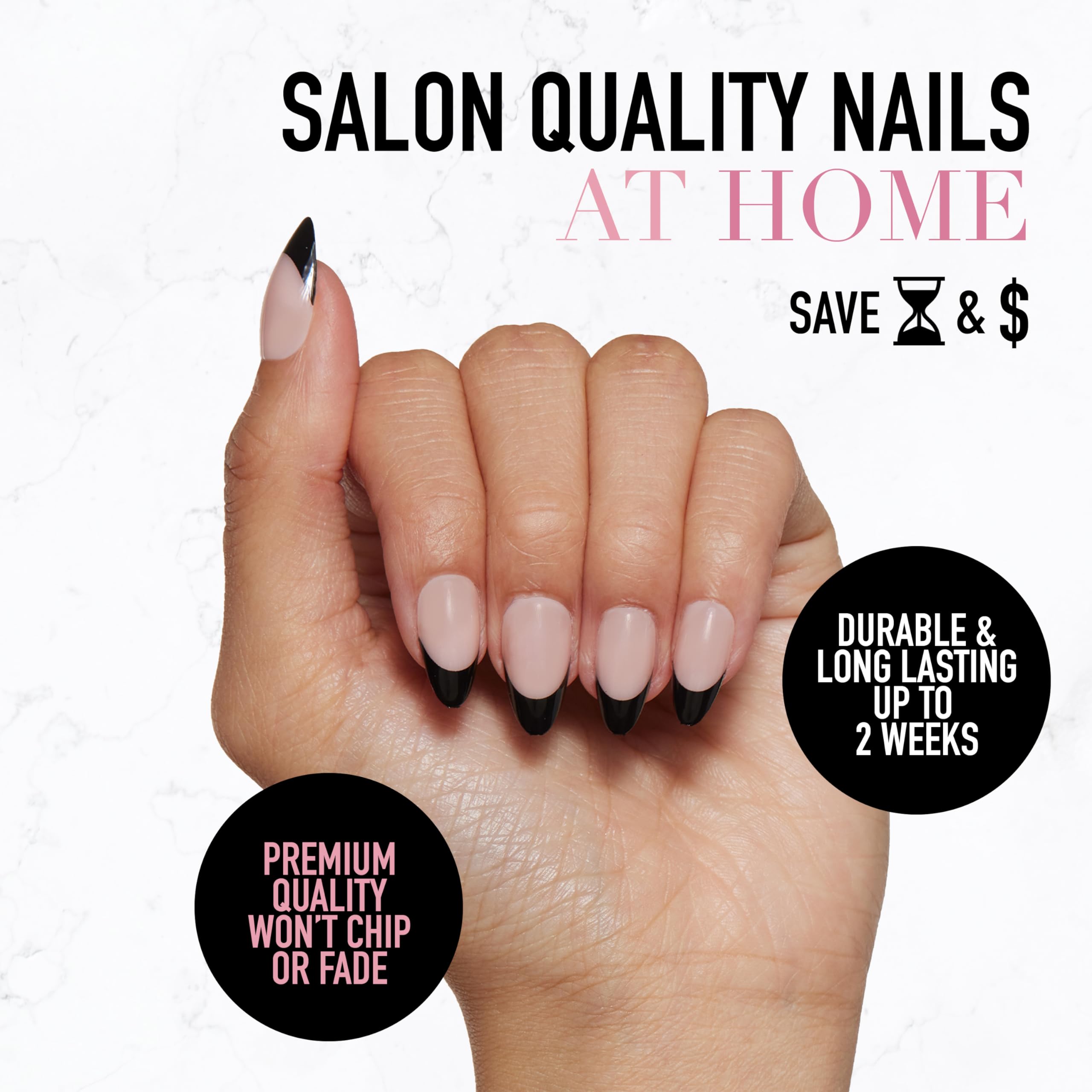Glamnetic Press On Nails - Caviar  Semi-Transparent, Short Almond Nails, Reusable  15 Sizes - 30 Nail Kit With Glue