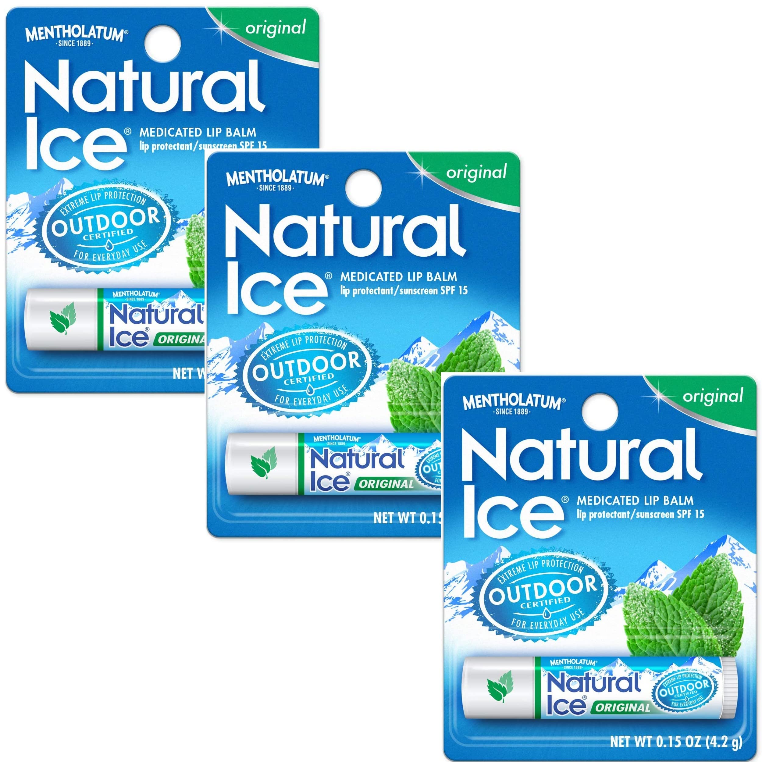 Mentholatum Natural Ice Lip Balm Original Spf 15 1 Each ( Pack Of 3)
