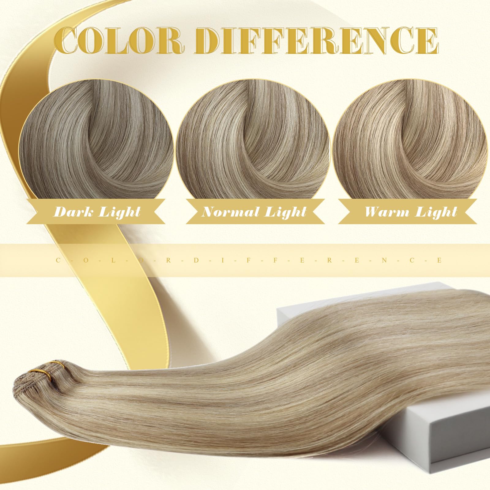 Ve Sunny 14 Inch Clip In Hair Extensions Human Hair Dark Golden Blonde Highlight Medium Blonde Double Weft Full Head Human Hair