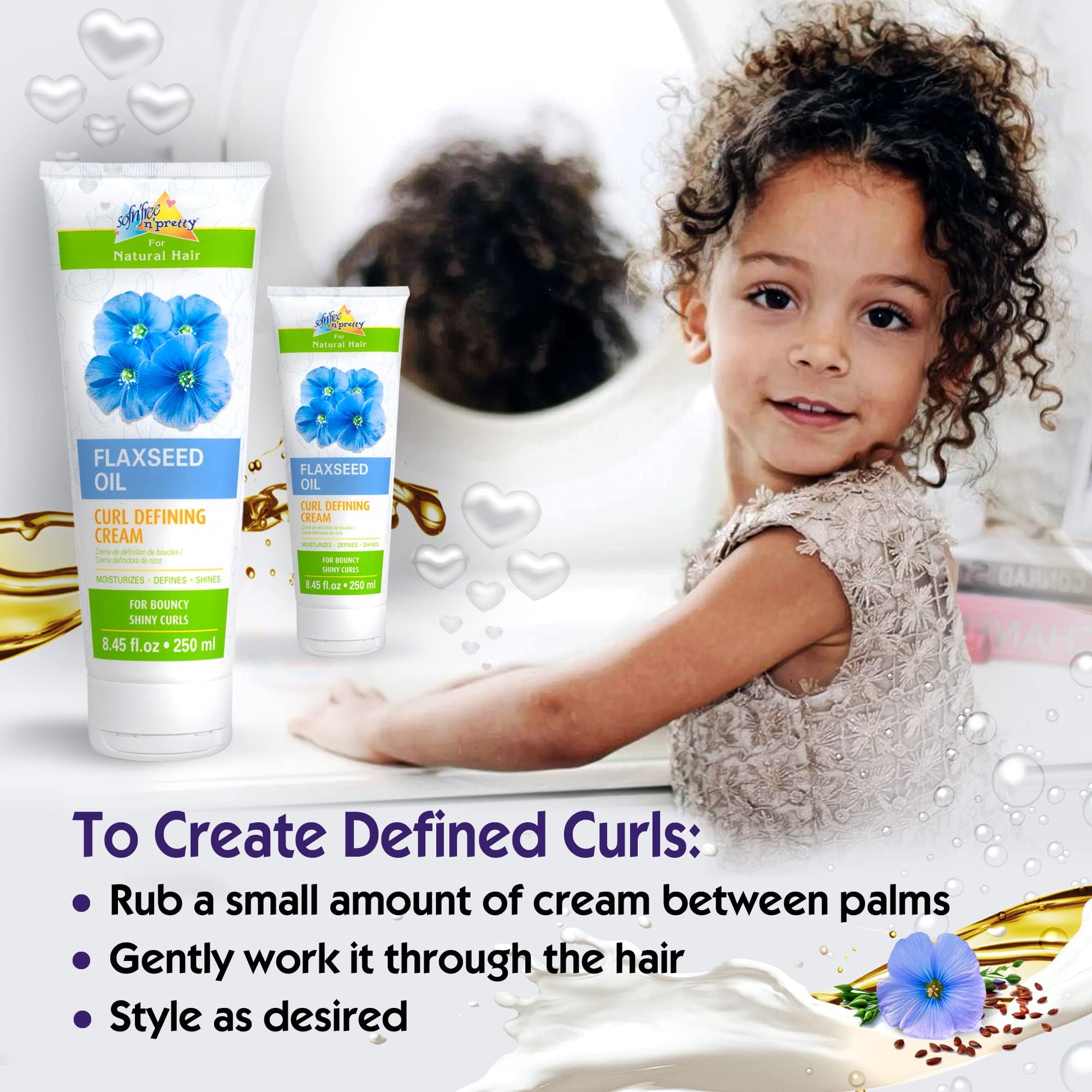 SofnFree nPretty for Natural Hairs - Flaxseed Oil Curl Defining - Safe for Kids Curling Cream for Curly Hair - Moisturizes, Soft