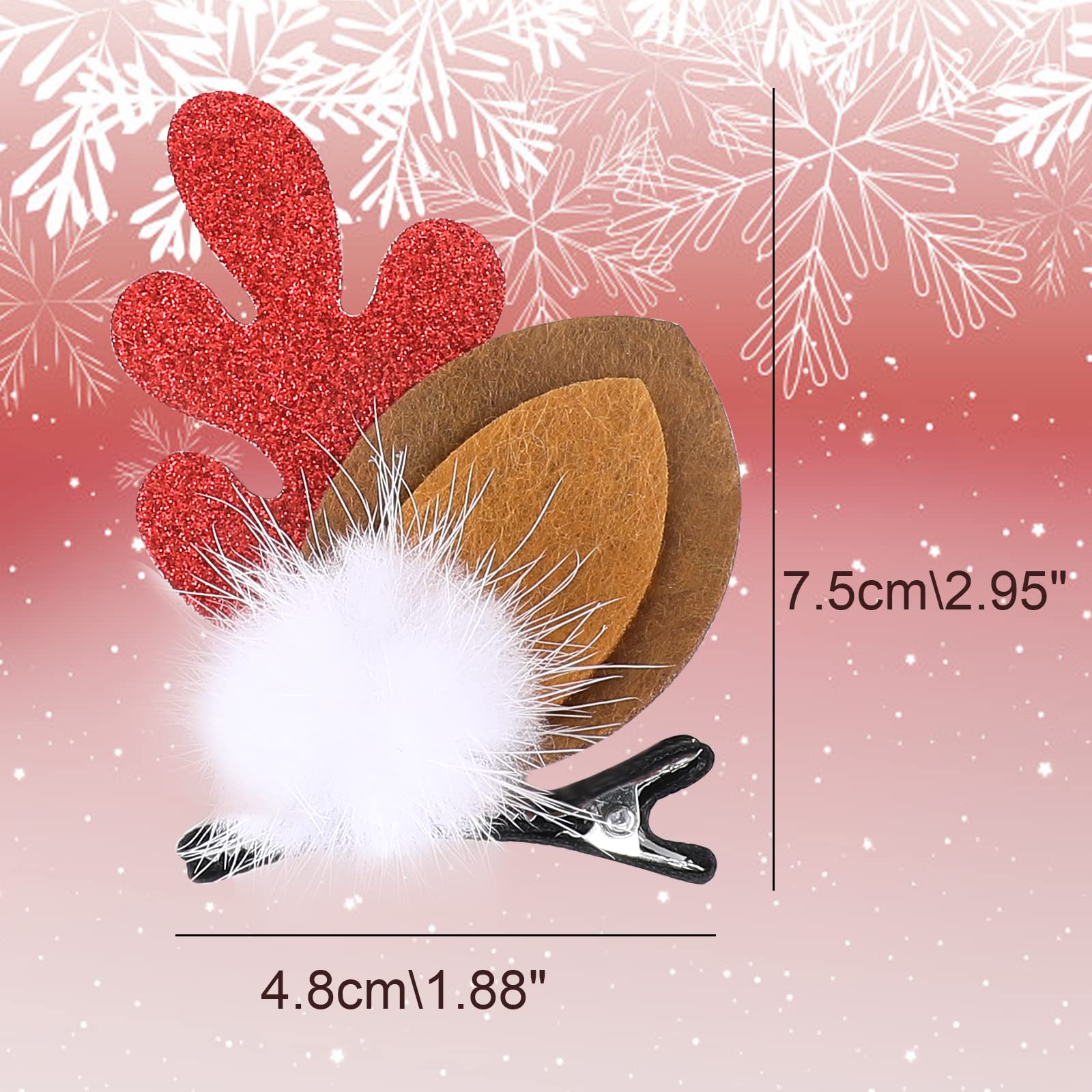 Boobeen Christmas Hair Clip - 2 Pairs Cute Reindeer Antlers Ears Hair Accessory Antlers Headdress Hairpin For Christmas Party (C