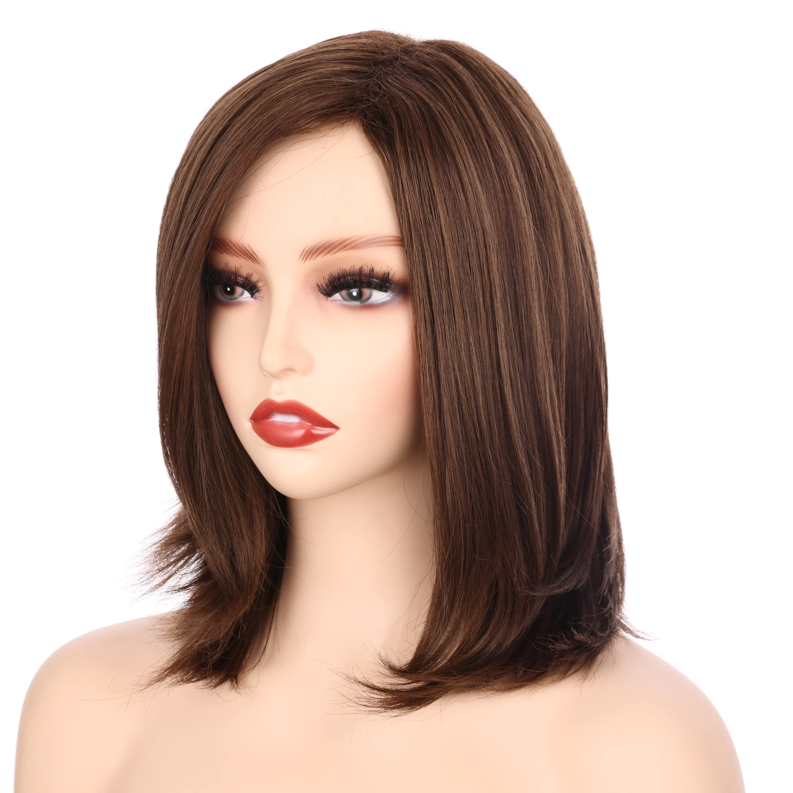 Onedor 11'' Short Straight Middle Part Synthetic Heat Resistant Bob Wigs, Full Head Hair Wigs For Women, Girls (Rl6/8)