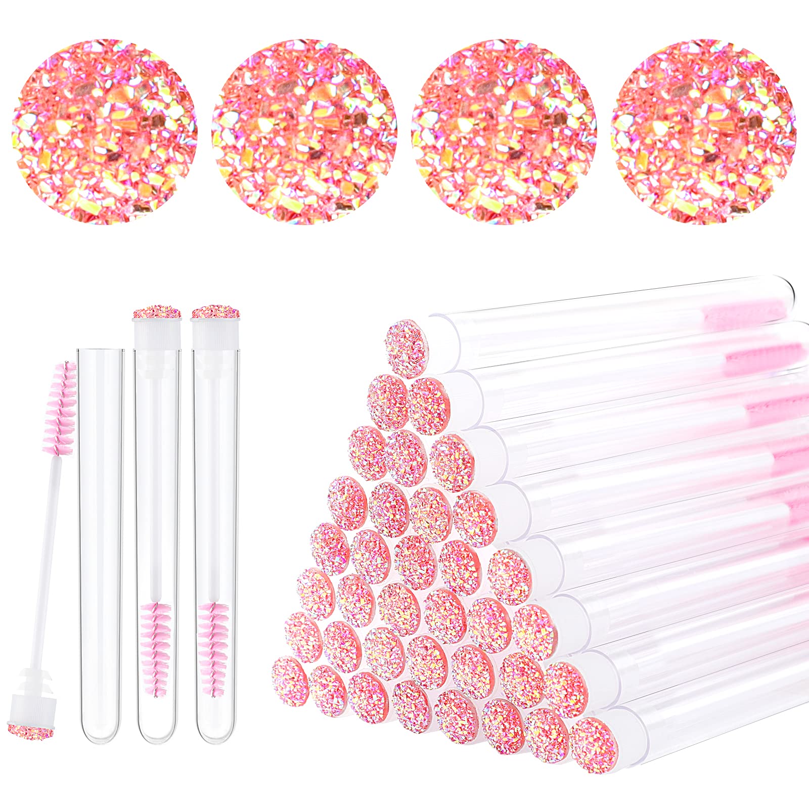 Dming 50pcs Eyelash brush Lash Wand Makeup tool Eyelash Extension supplies cleaning brush Diamond Mascara star l pink