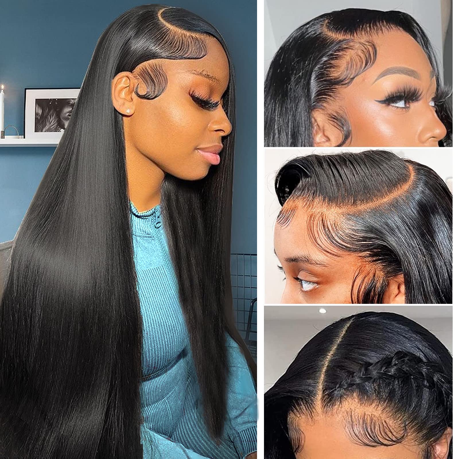 Straight Lace Front Wigs Human Hair Pre Plucked 180% Density 13x4 Frontal Wigs Human Hair 26 Inch HD Transparent Lace Wig 10A Br